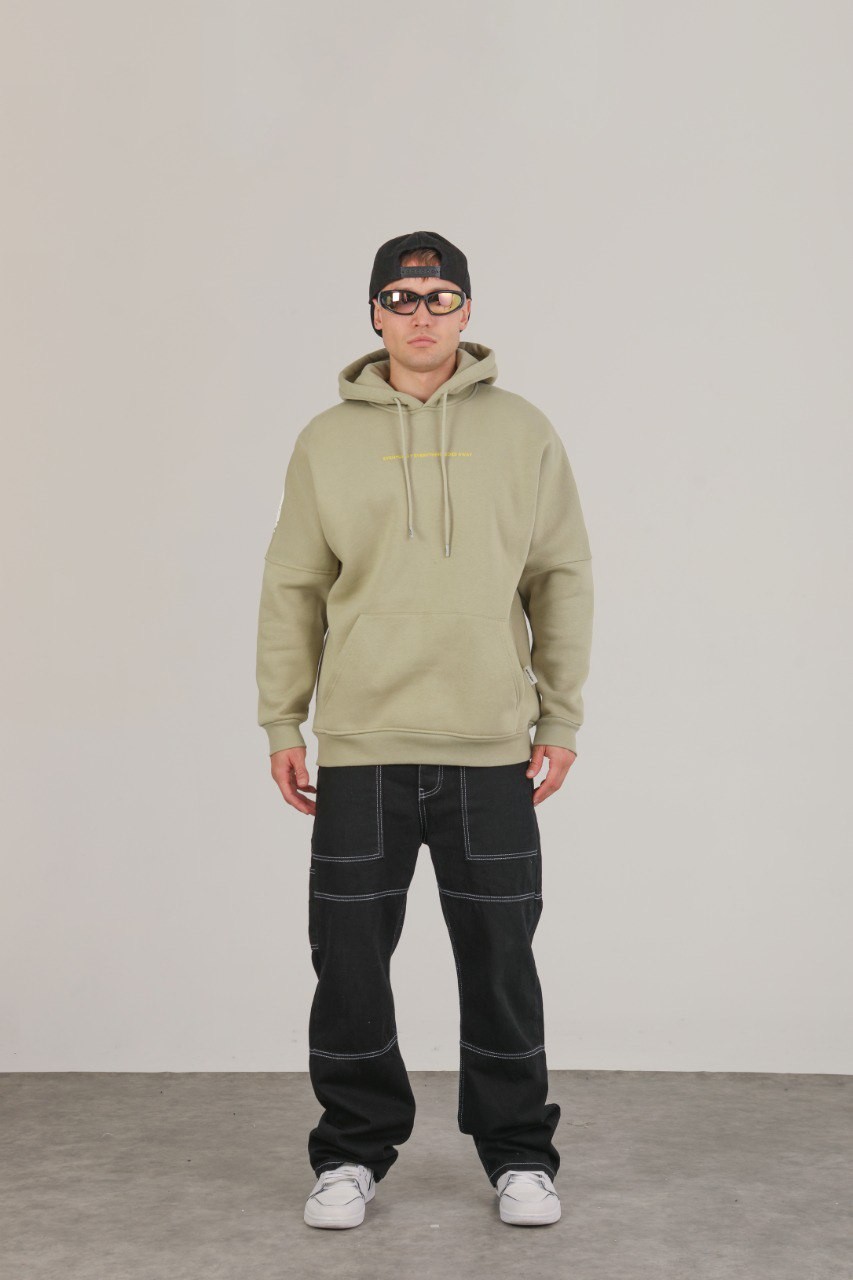 Art Desen Baskılı Basic Kapüşonlu Hoodie DH-1007 - Haki