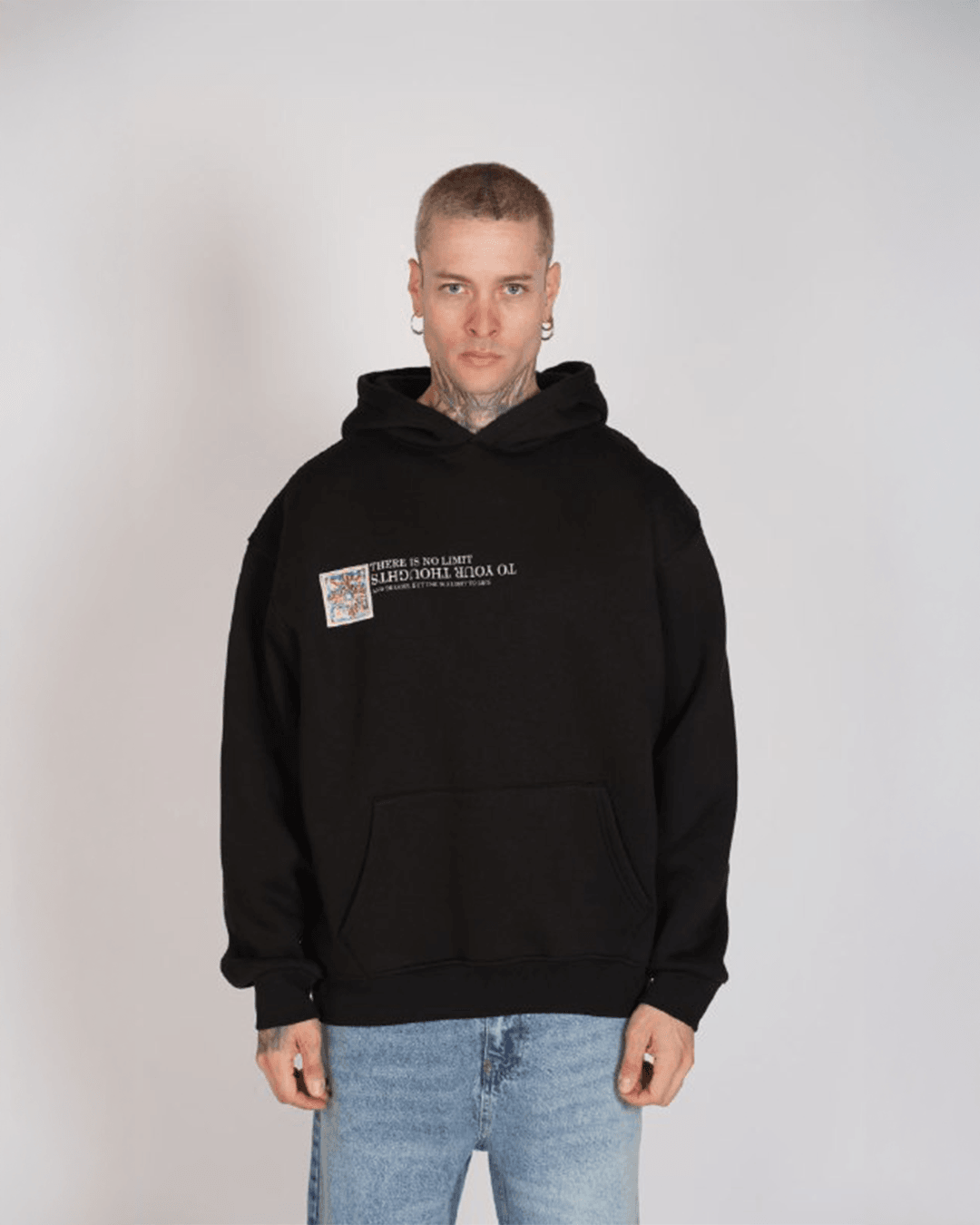 Summer Desen Basic Kapüşonlu Hoodie DH-1001 - Siyah