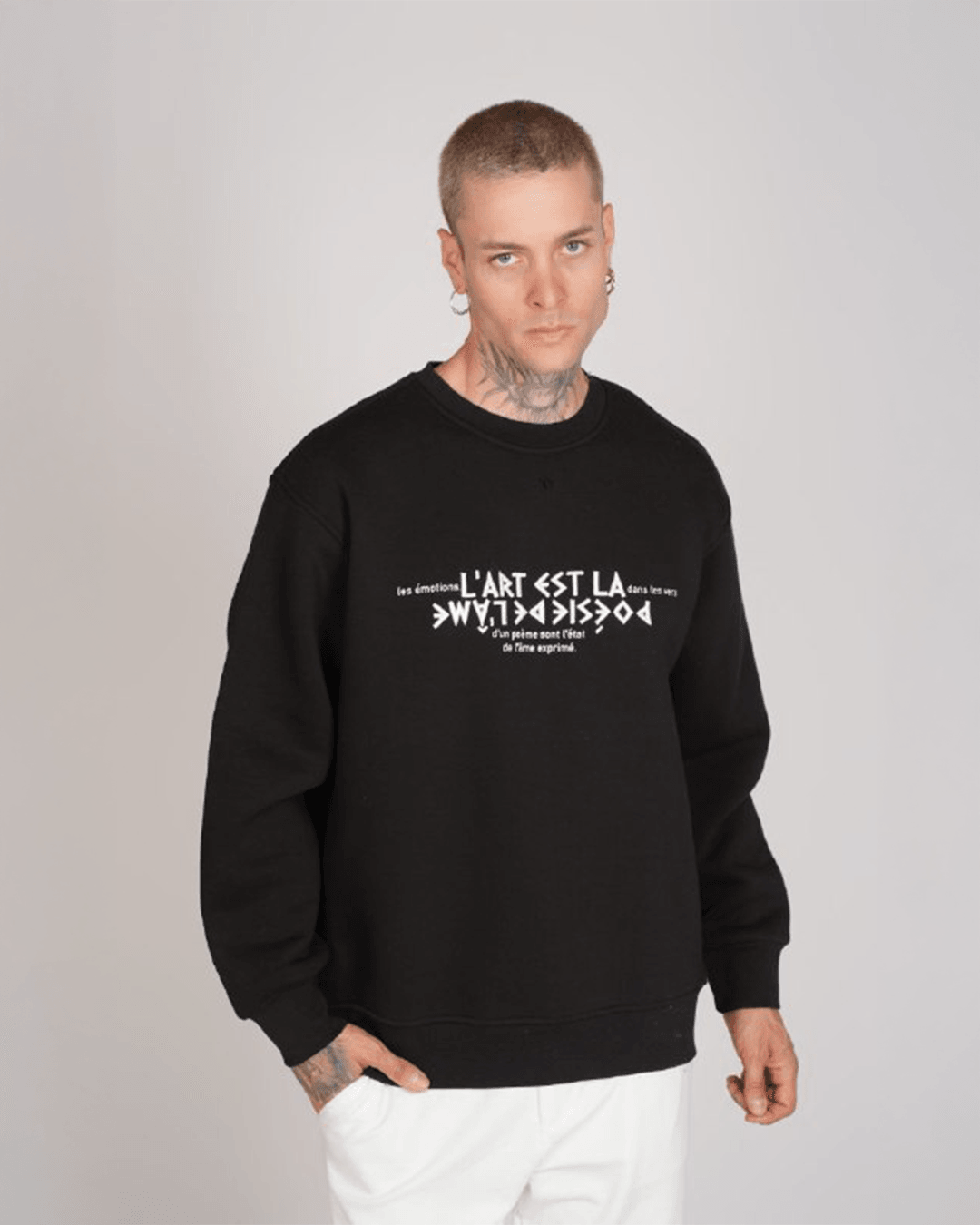 L'art Nakışlı Sweatshirt DS-1001 - Siyah