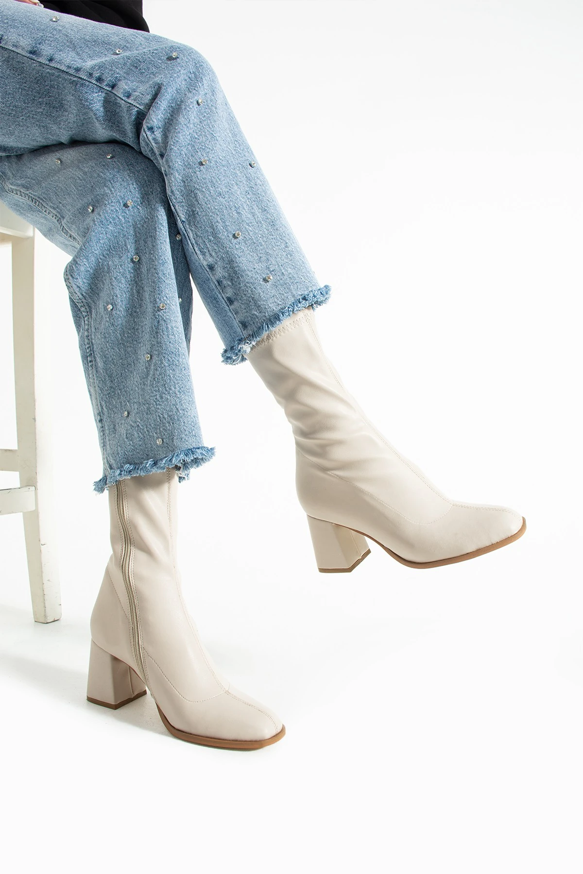 Osaka Kadın 7 Cm Blok Topuk Bilek Boy Streç Bot