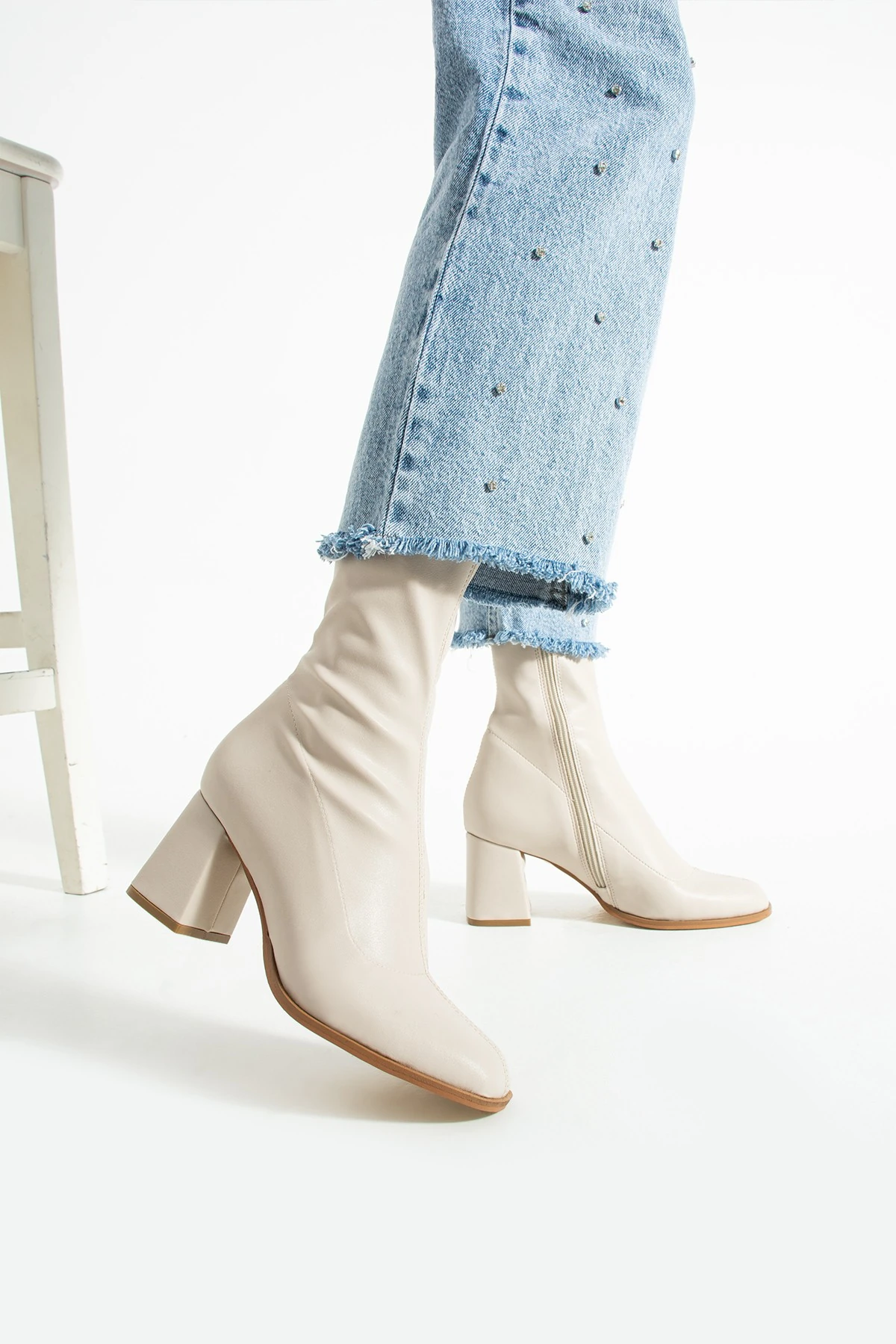 Osaka Kadın 7 Cm Blok Topuk Bilek Boy Streç Bot