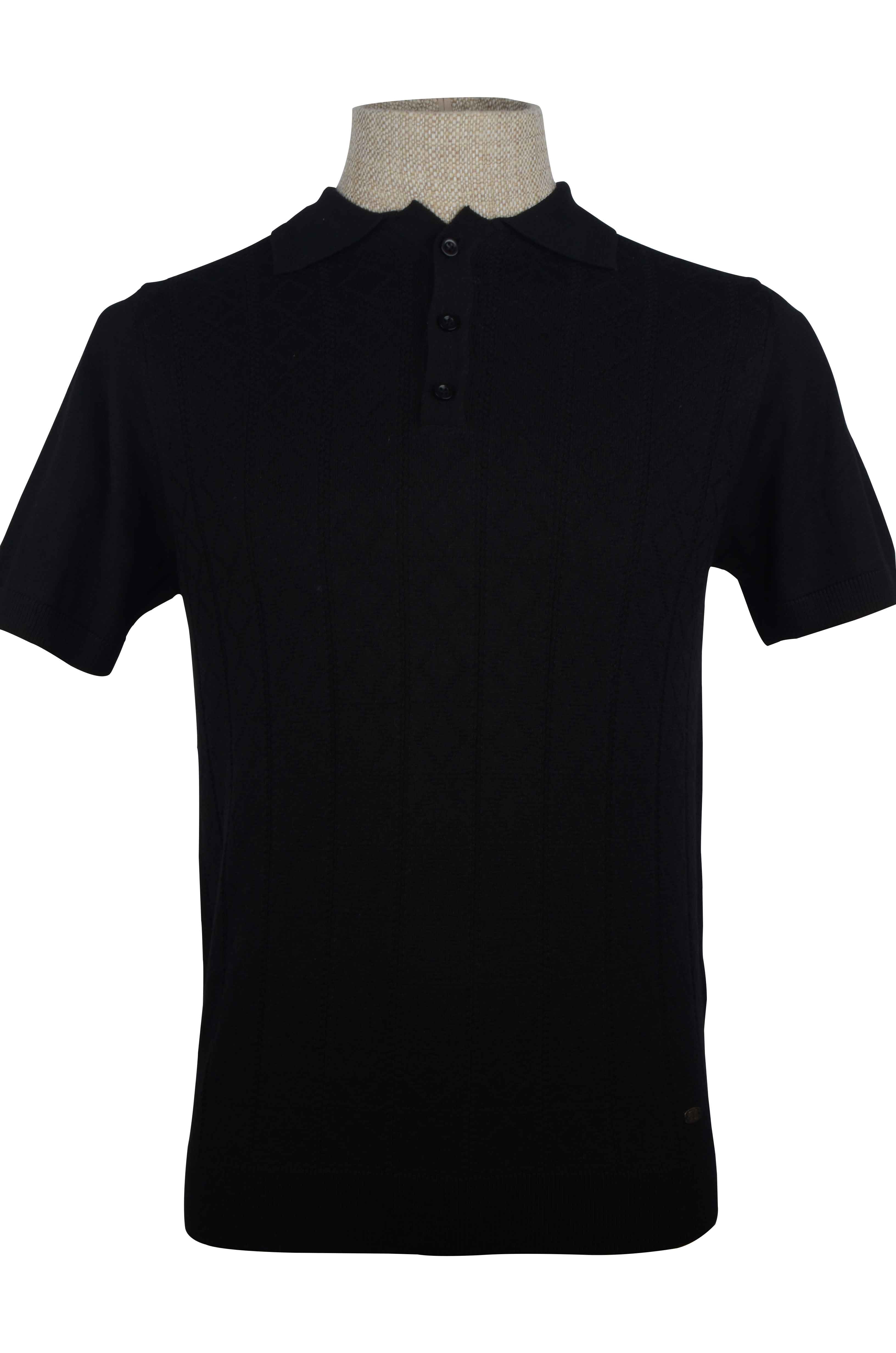 Polo Yaka Baklava Örgü Desen Triko T-shirt