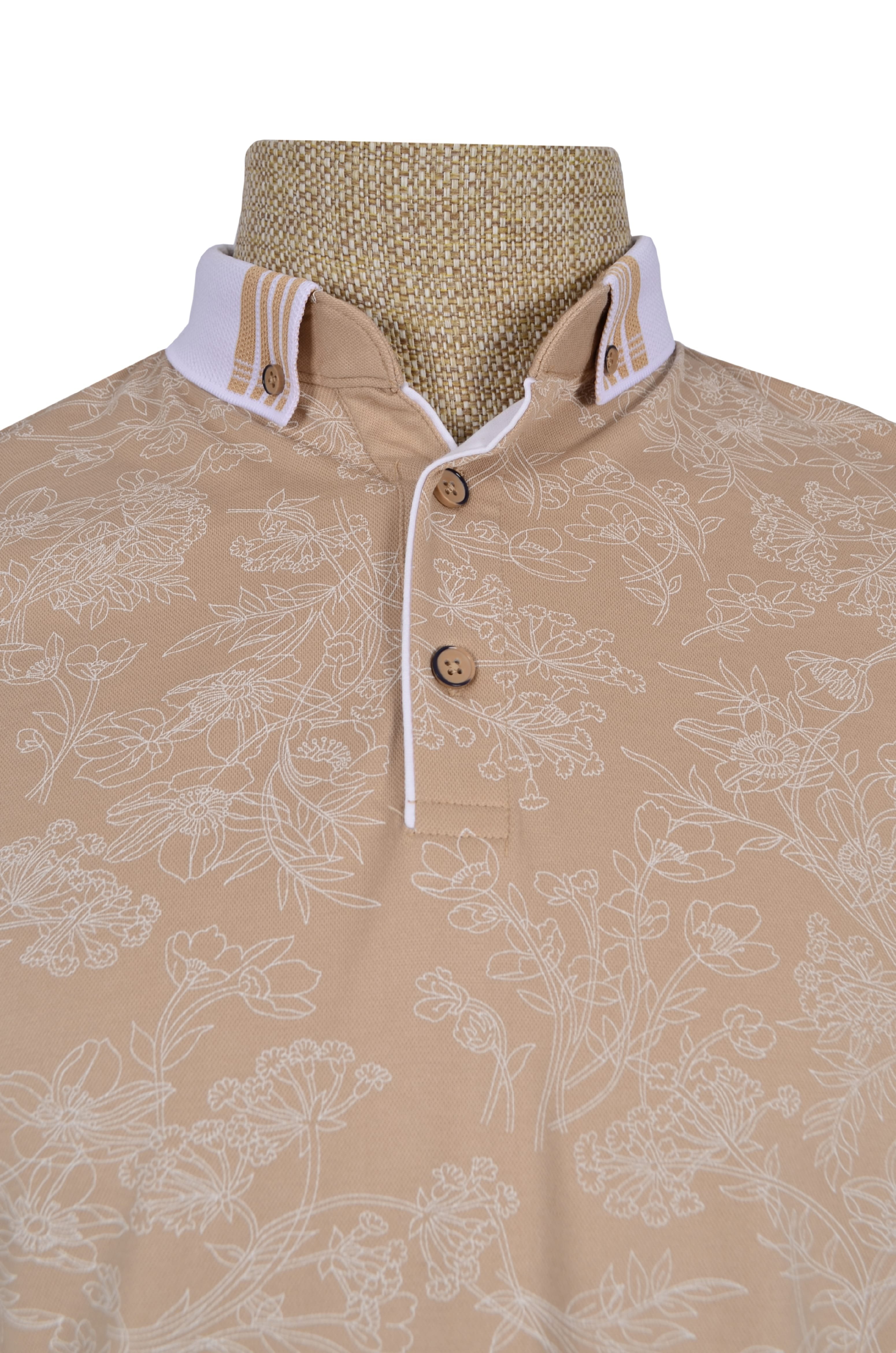 Polo Yaka Çiçek Desenli Merserize T-shirt