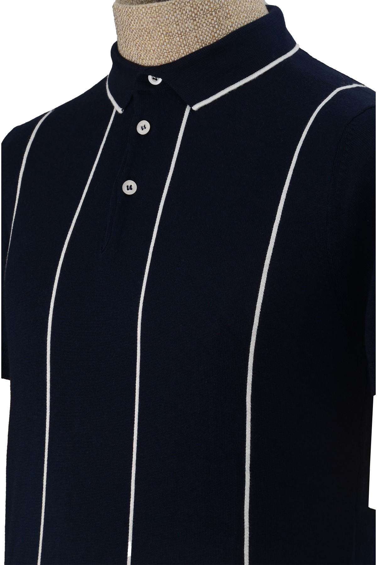 Çizgili Polo Yaka Düğmeli Merserize Triko Tshirt