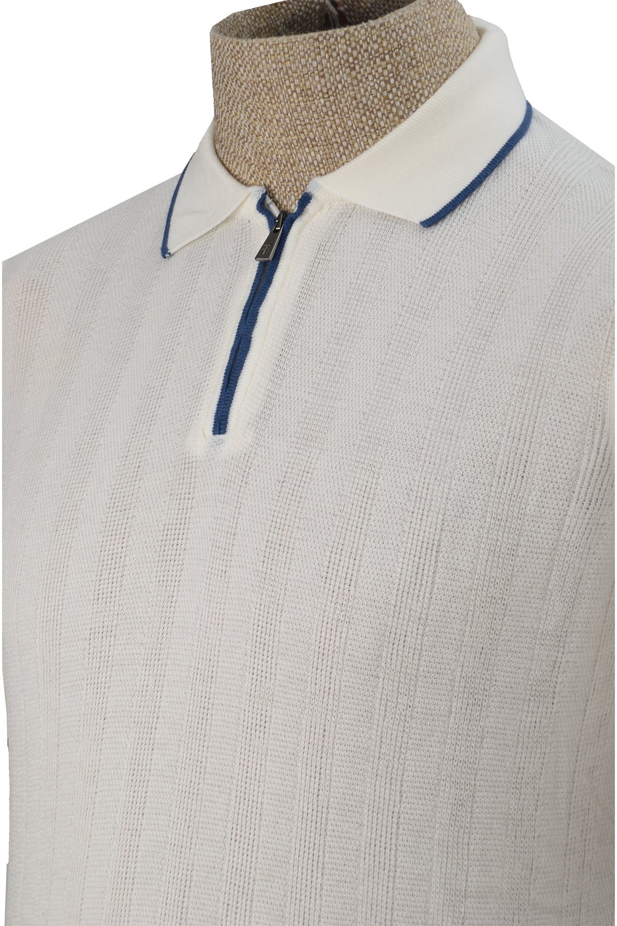 Yarım Fermuarlı Desenli Merserize Triko Tshirt