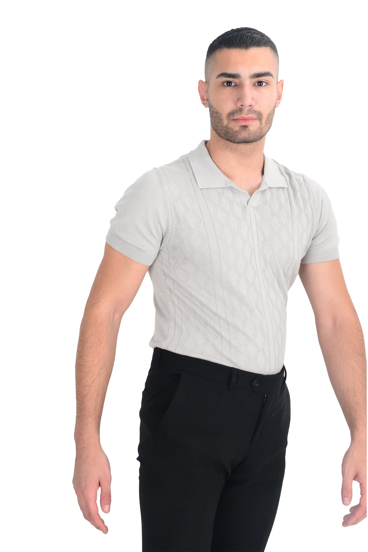 Desenli Merserize Polo Yaka Triko _Tshirt