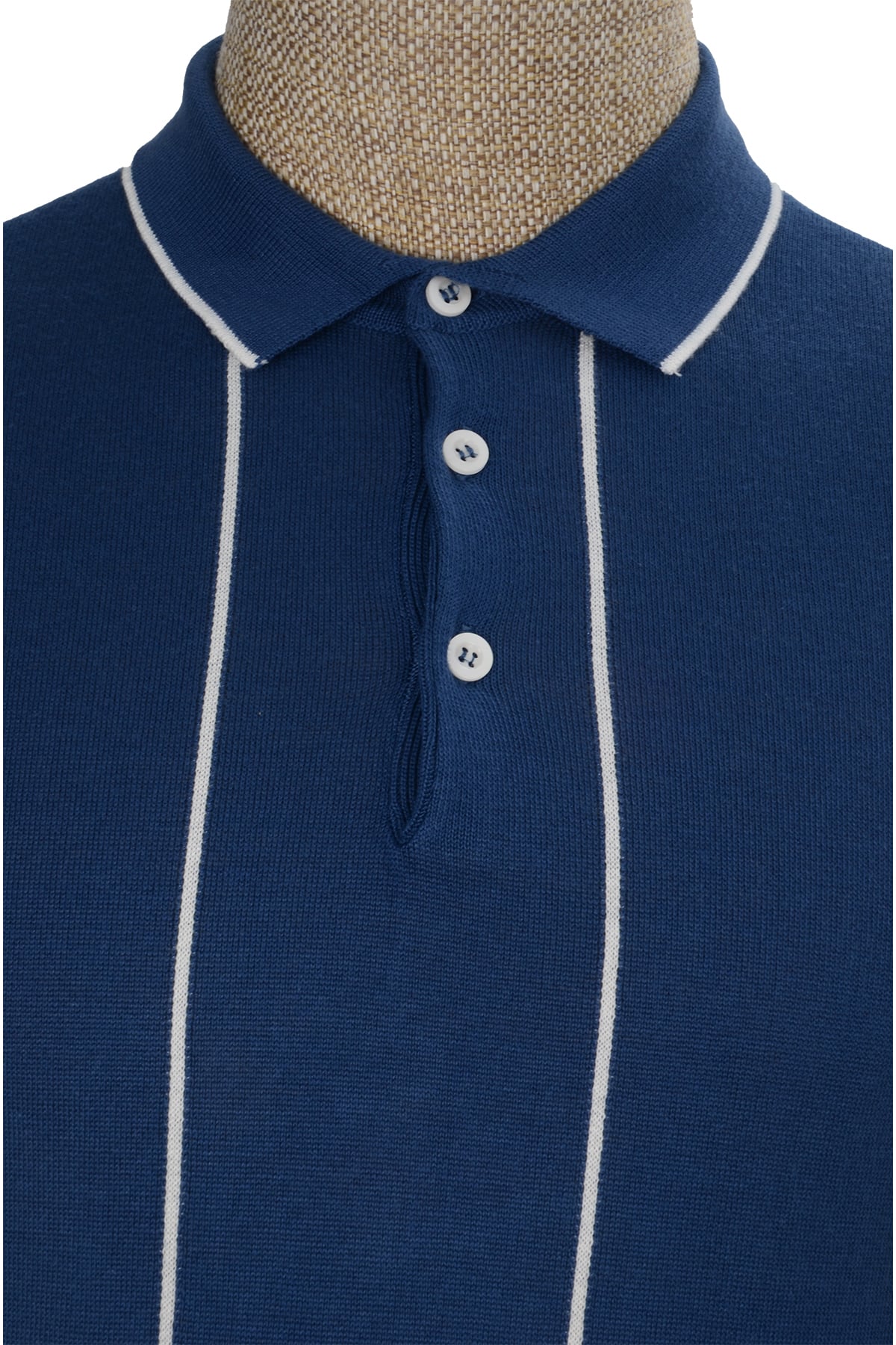 Çizgili Polo Yaka Düğmeli Merserize Triko Tshirt