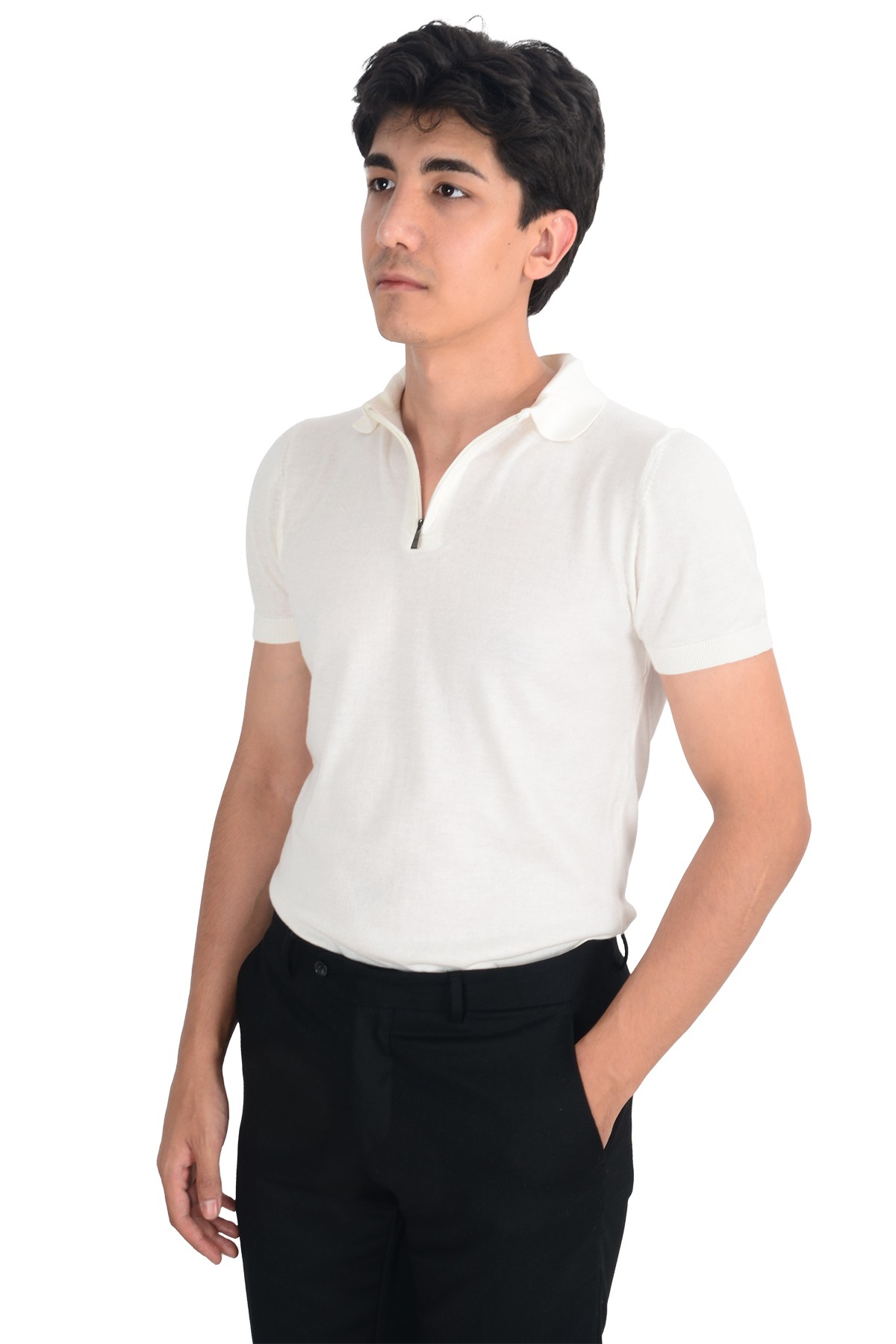 Yarım Fermuarlı Merserize Triko_T_shirt
