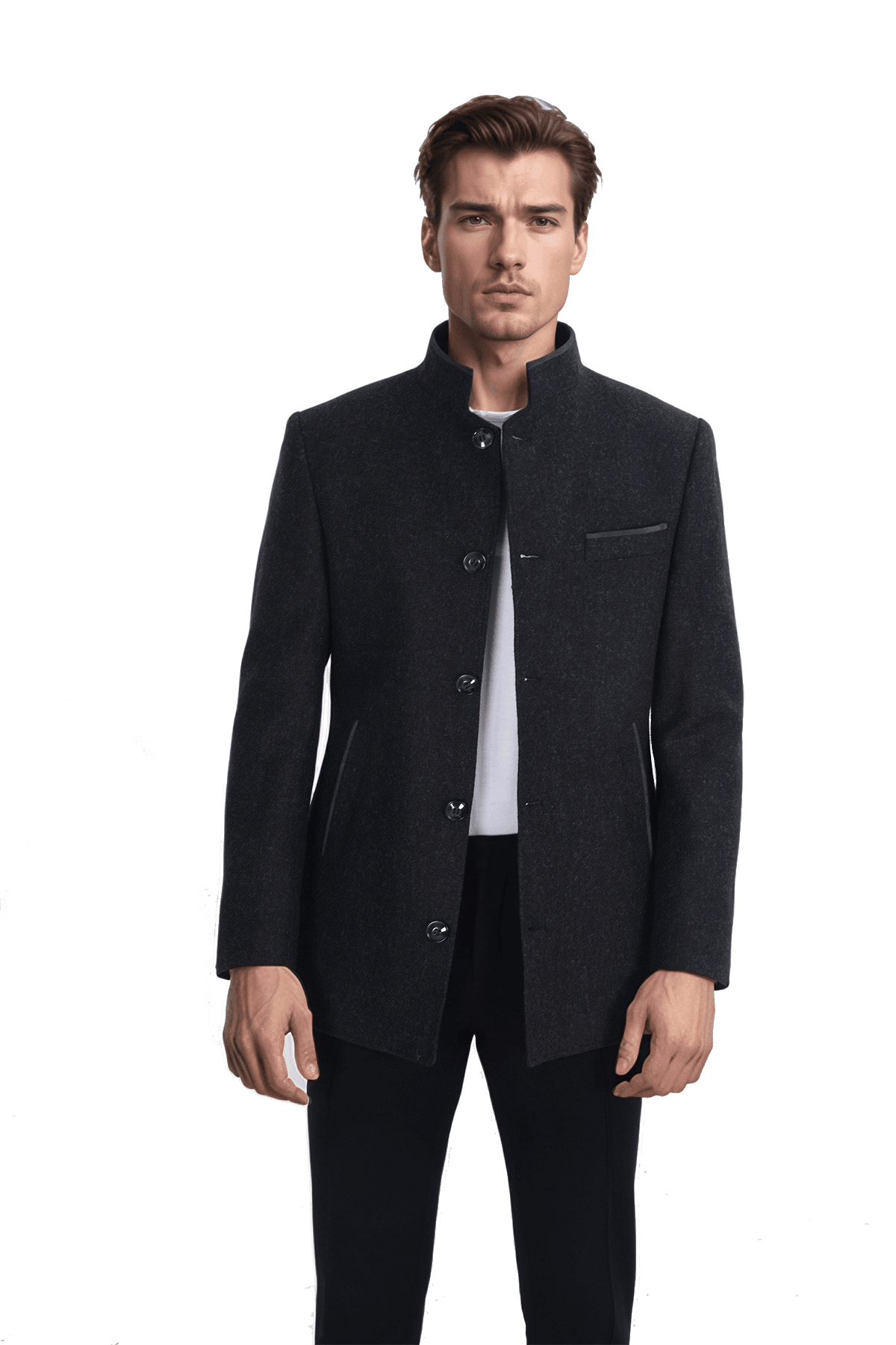 Slim Fit Kısa Yün Kaşe Erkek Kaban
