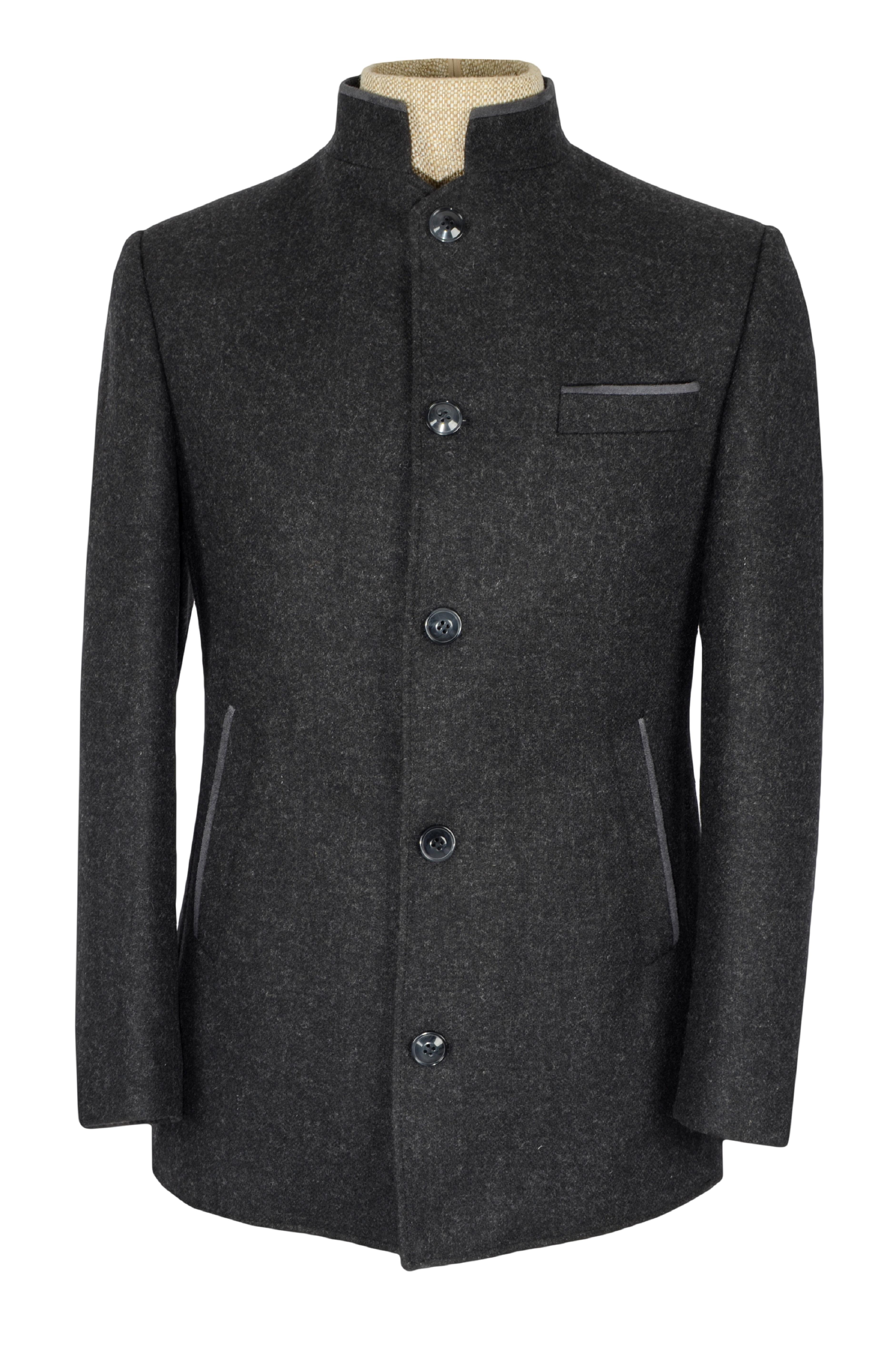 Slim Fit Kısa Yün Kaşe Erkek Kaban