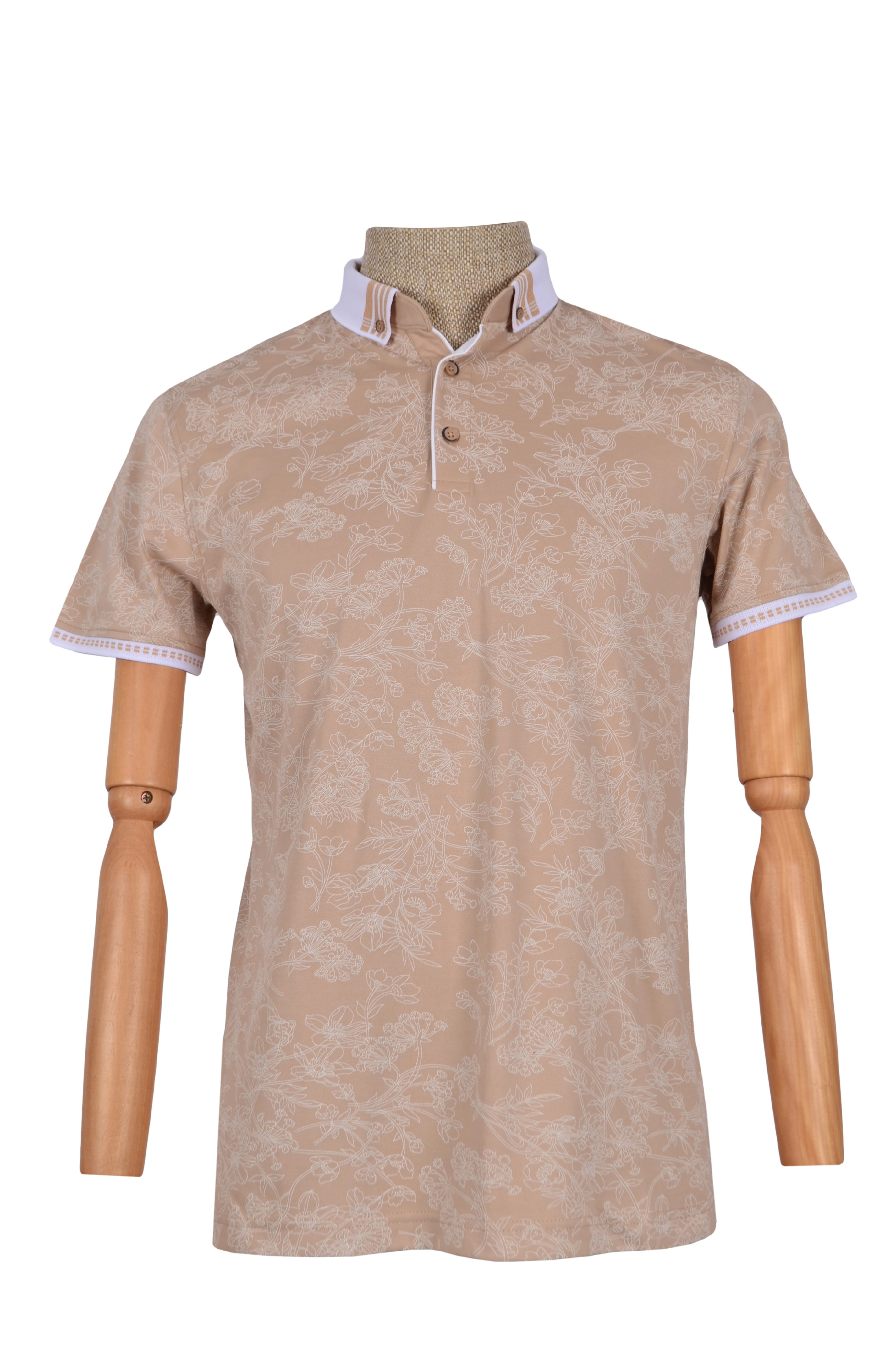 Polo Yaka Çiçek Desenli Merserize T-shirt