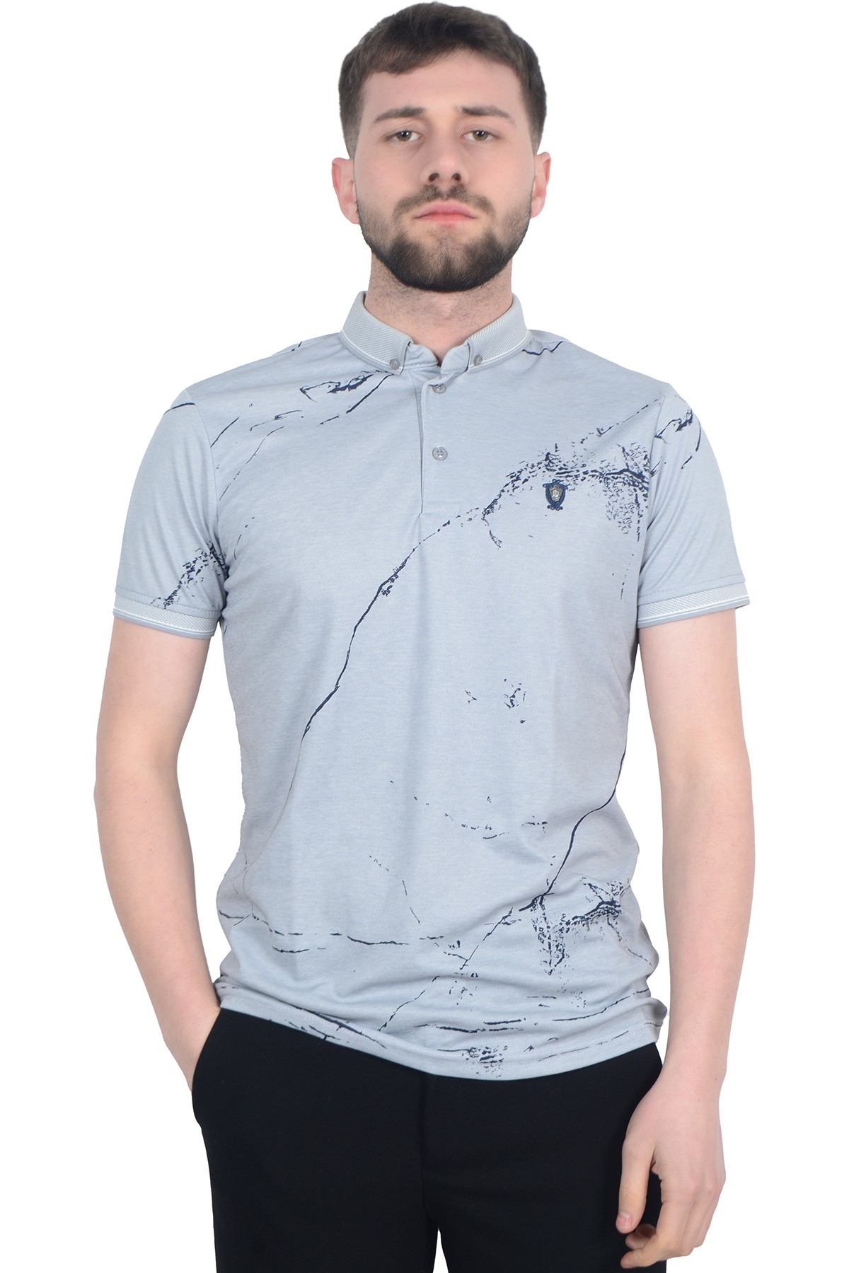 Baskı Desenli Polo Yaka Erkek T-shirt