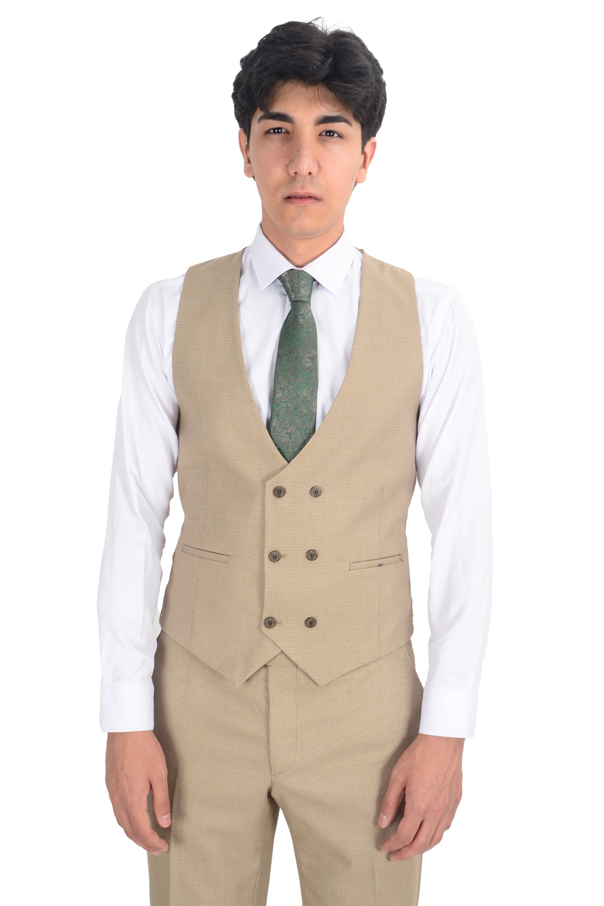 Slim Fit Yelekli Erkek Takım Elbise