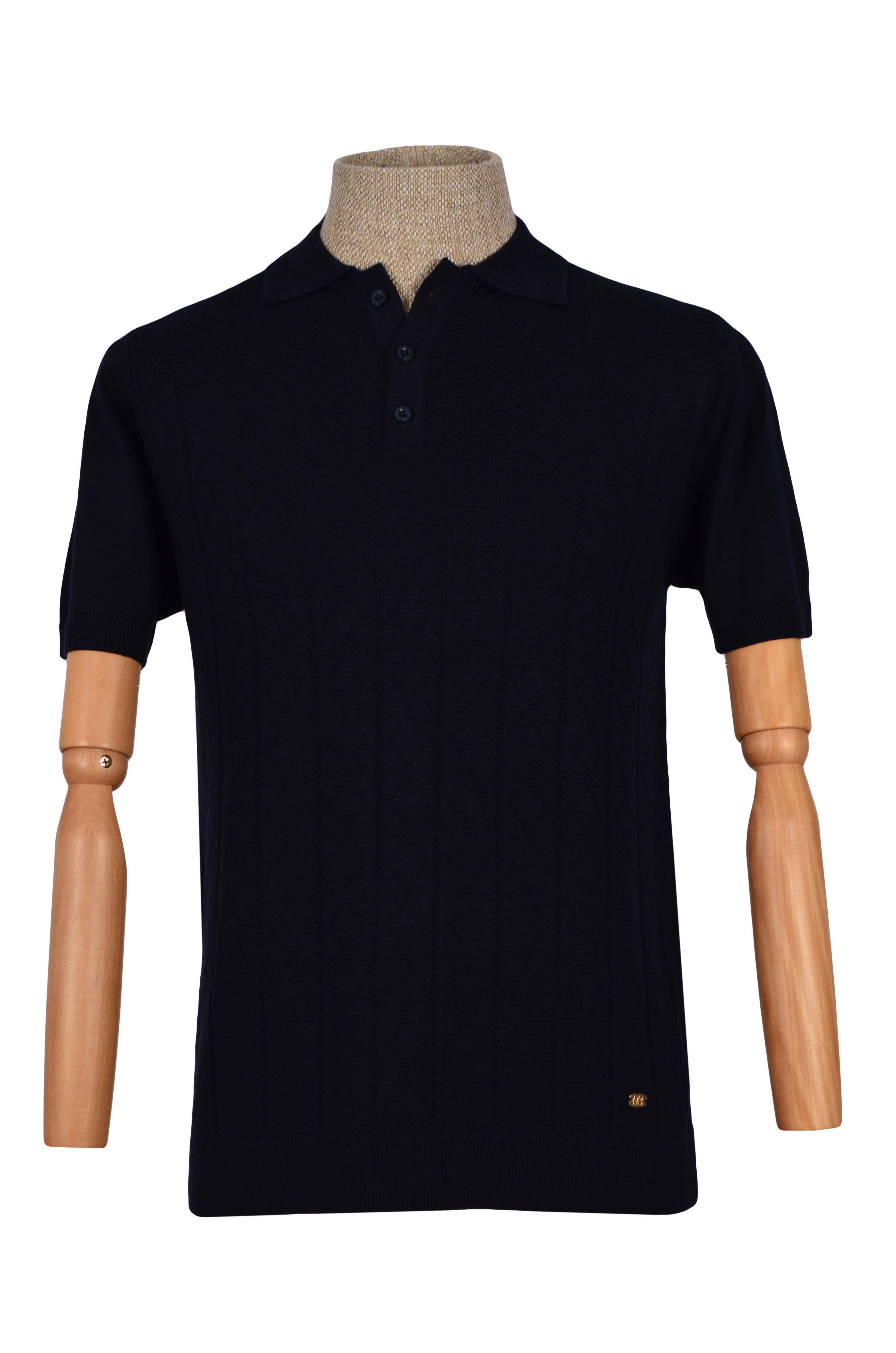 Polo Yaka Baklava Örgü Desen Triko T-shirt