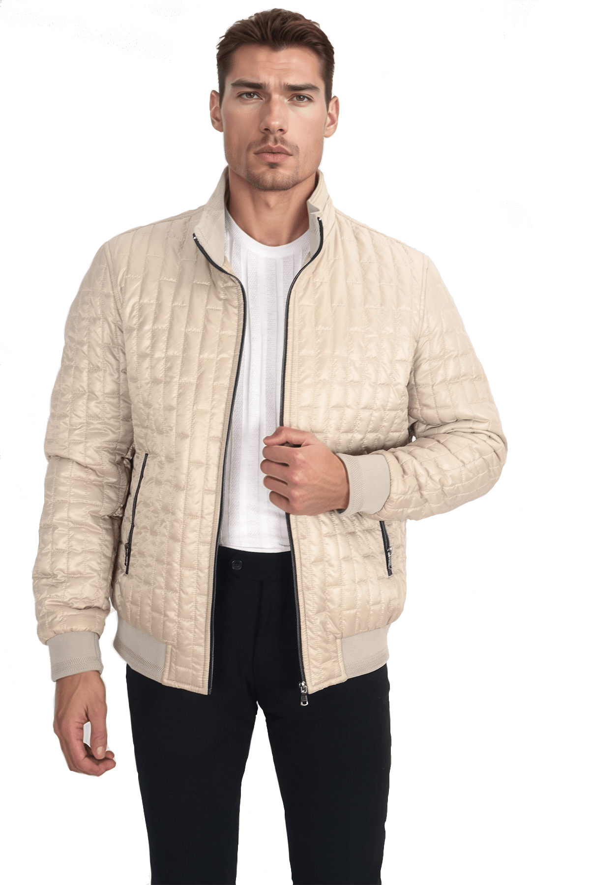 Dik Yaka Tuğla Desen Anorak Mont
