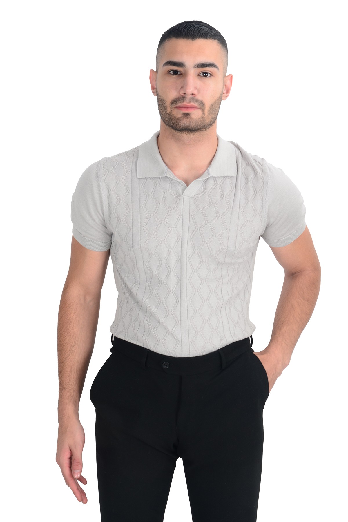 Desenli Merserize Polo Yaka Triko _Tshirt