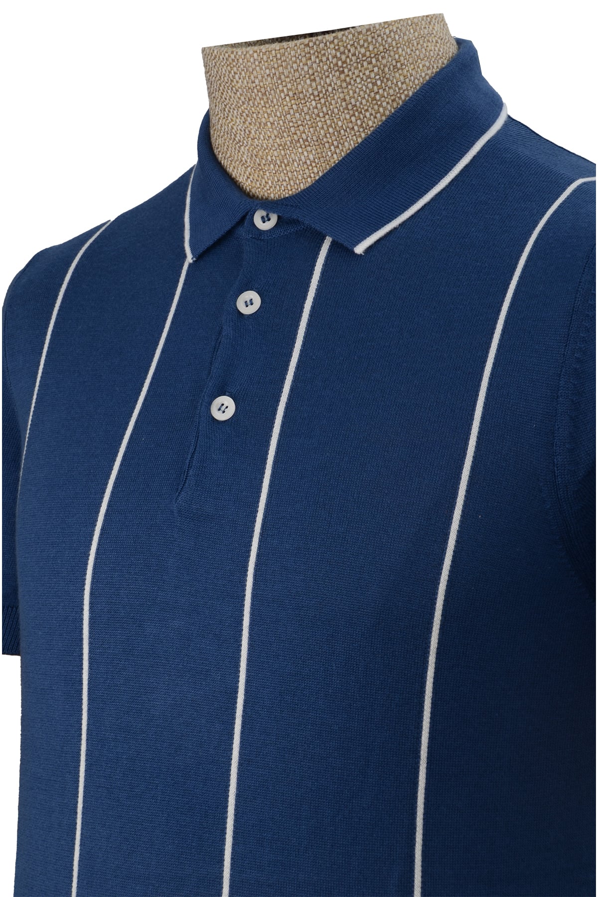 Çizgili Polo Yaka Düğmeli Merserize Triko Tshirt