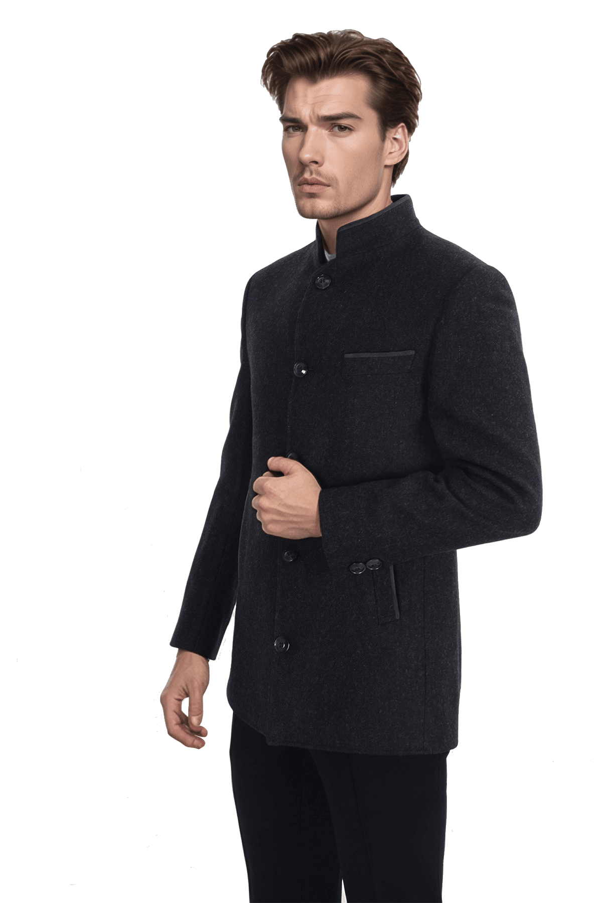 Slim Fit Kısa Yün Kaşe Erkek Kaban