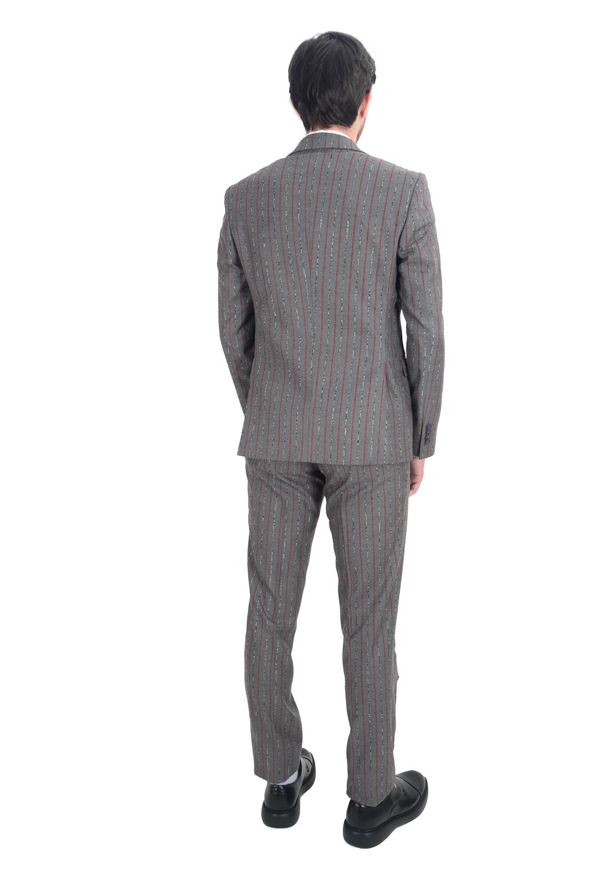 Kalın Çizgi Çift Düğme 6 Drop Slim Erkek Takım Elbise