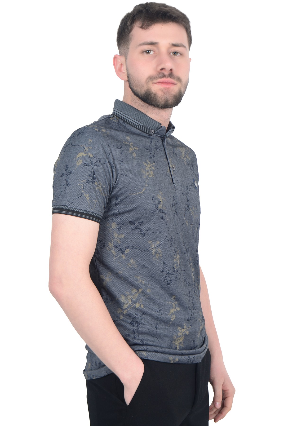 Sarmaşık Desenli Polo Yaka Erkek T-shirt
