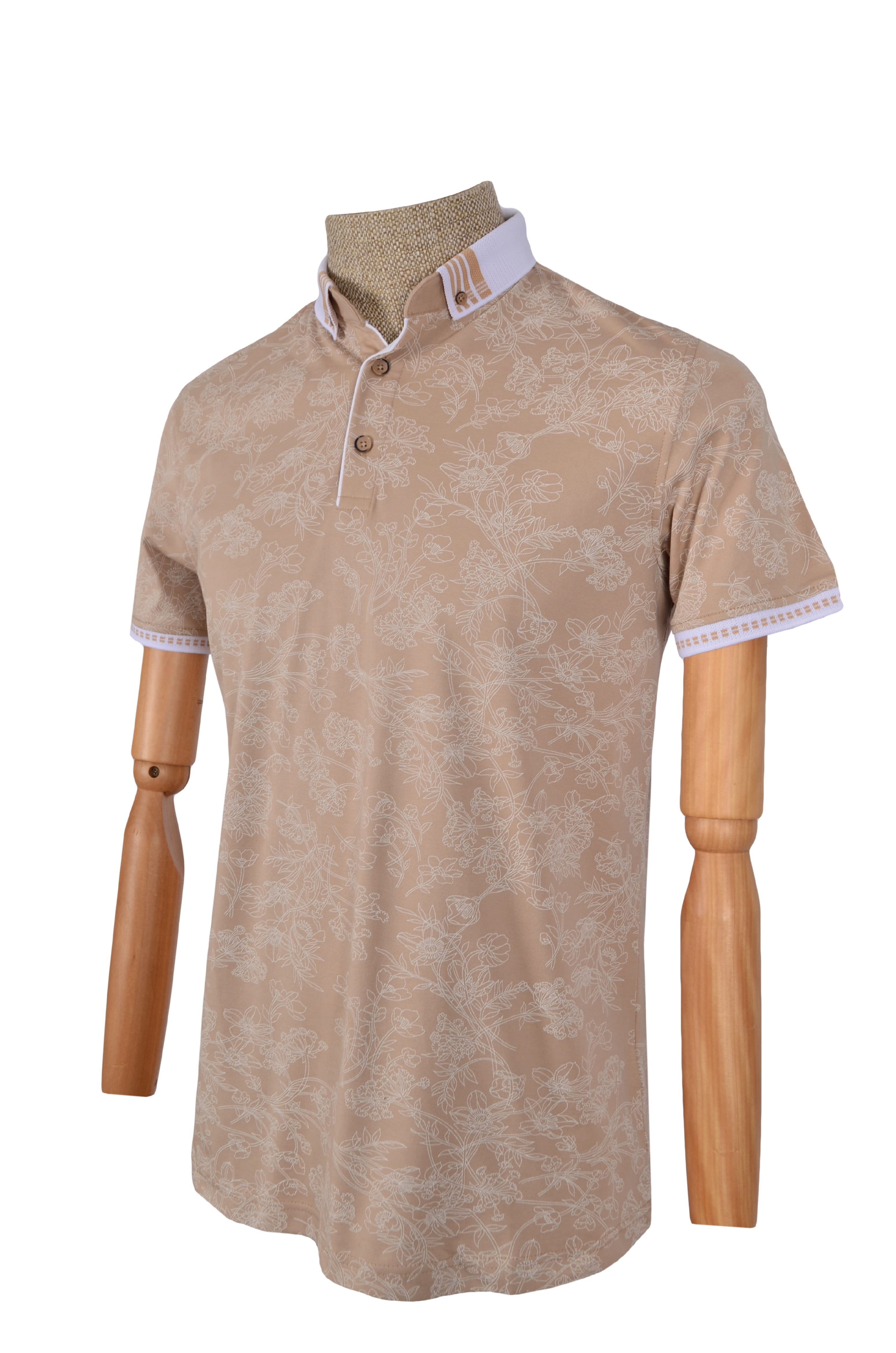 Polo Yaka Çiçek Desenli Merserize T-shirt