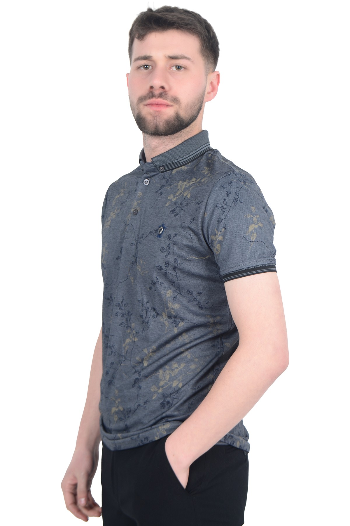 Sarmaşık Desenli Polo Yaka Erkek T-shirt