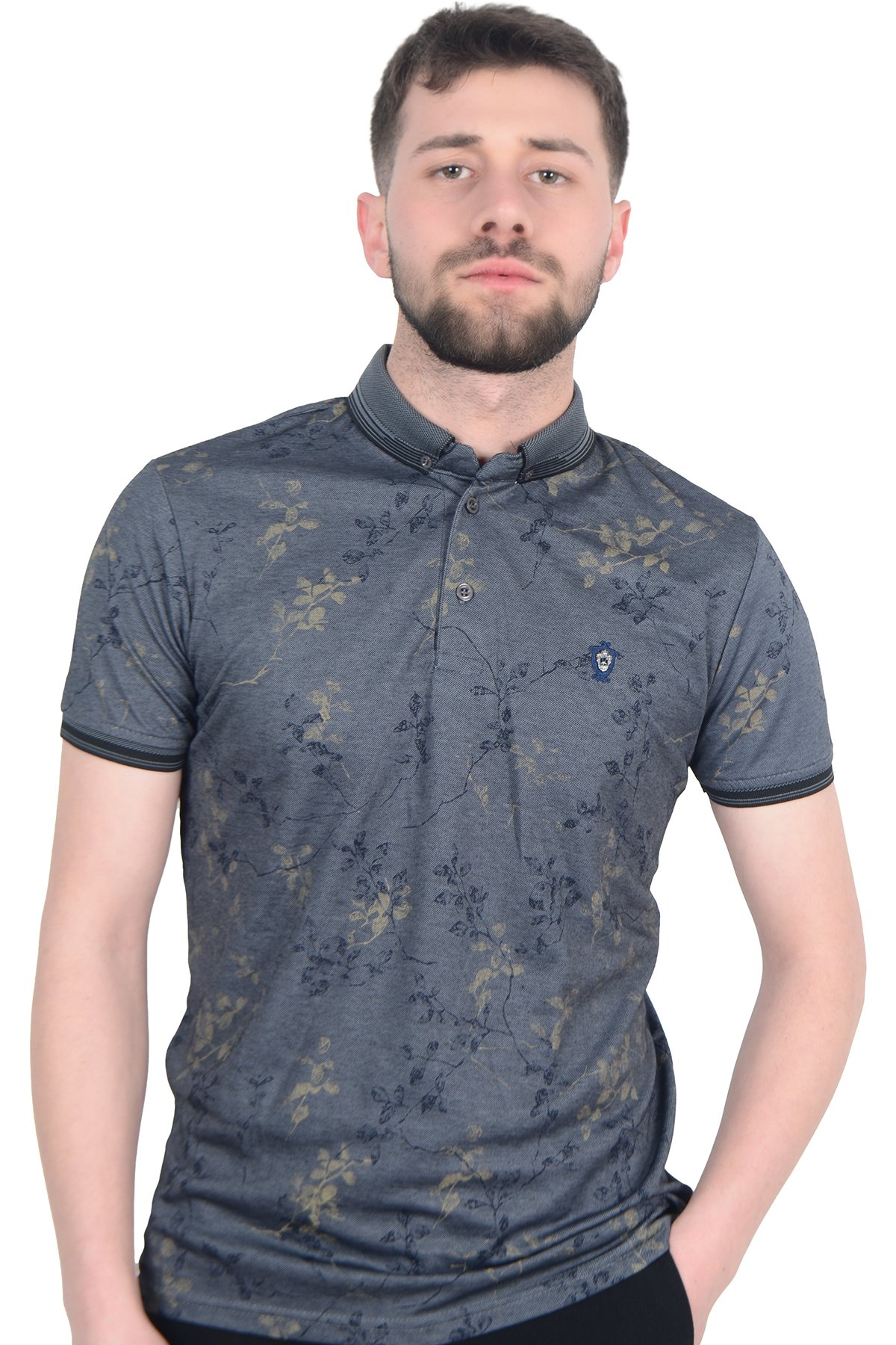 Sarmaşık Desenli Polo Yaka Erkek T-shirt