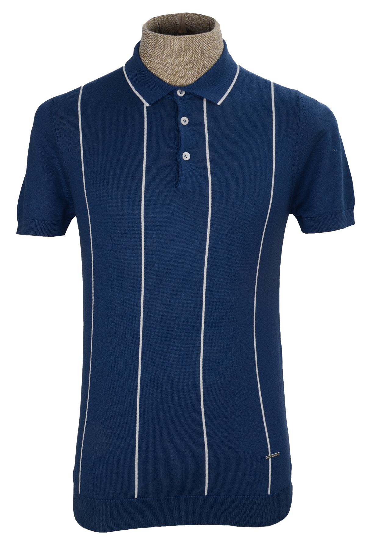 Çizgili Polo Yaka Düğmeli Merserize Triko Tshirt