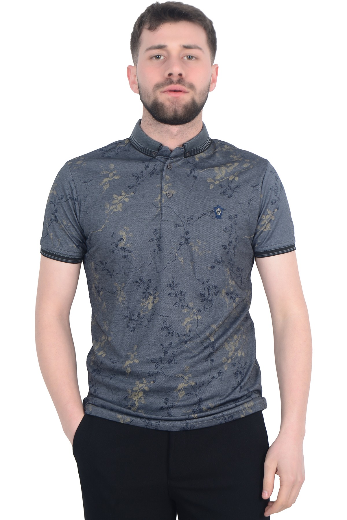 Sarmaşık Desenli Polo Yaka Erkek T-shirt