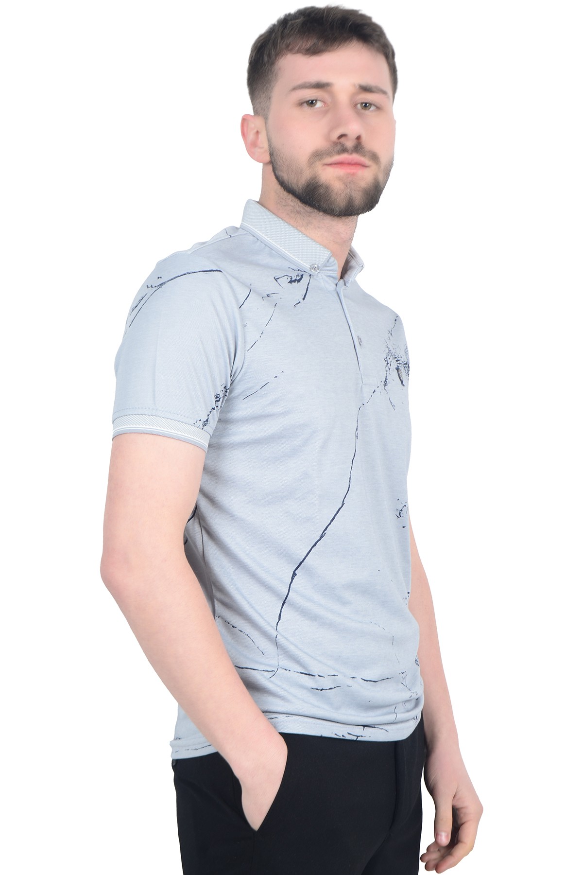 Baskı Desenli Polo Yaka Erkek T-shirt