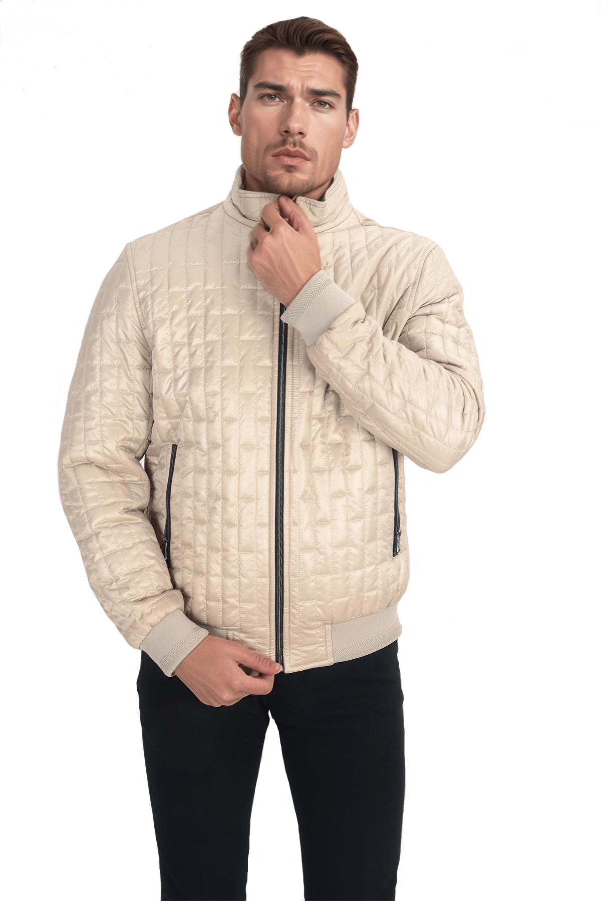 Dik Yaka Tuğla Desen Anorak Mont