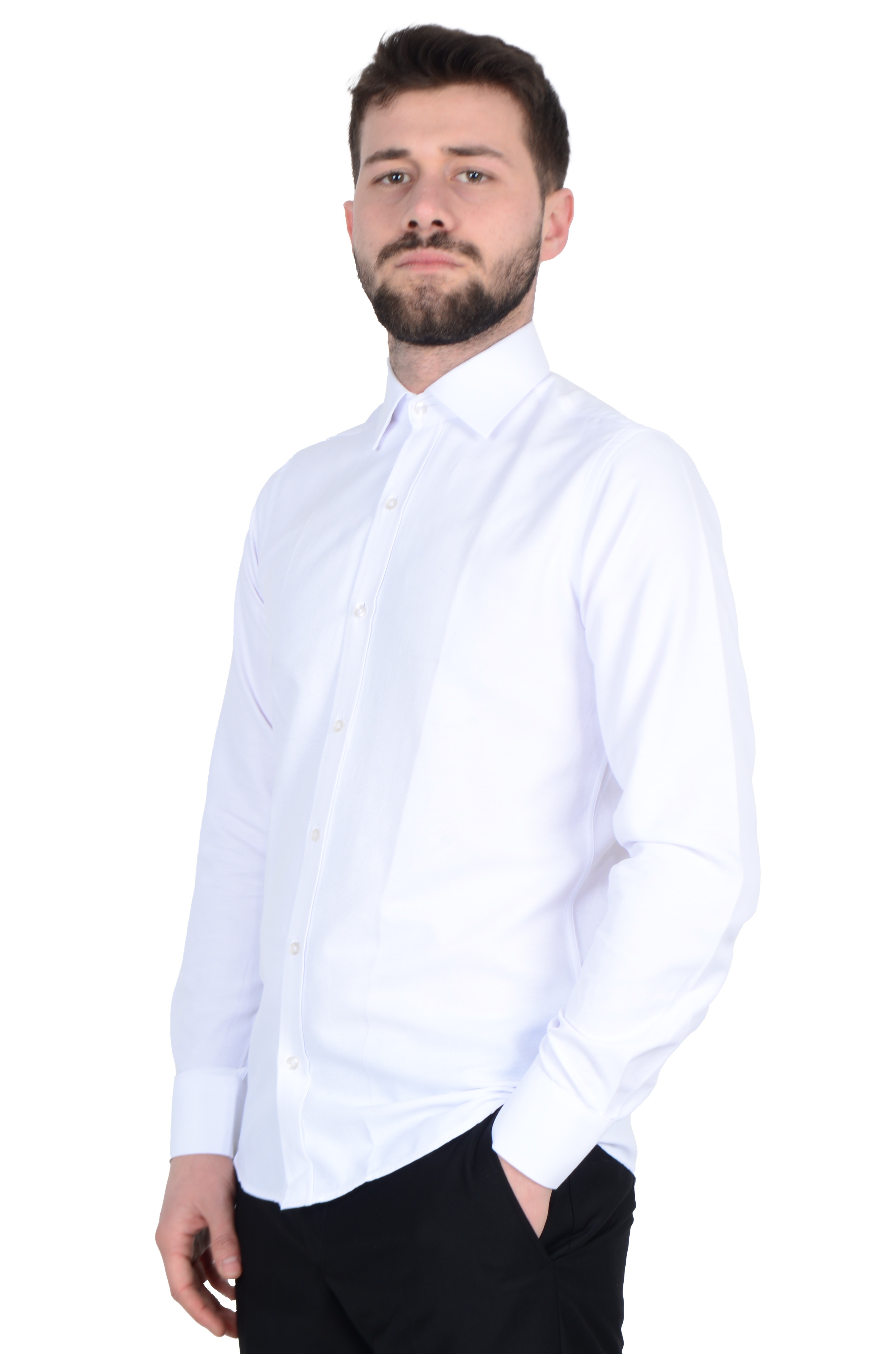 Standart Yaka Slim Fit Cepsiz Filafil Doku Gömlek