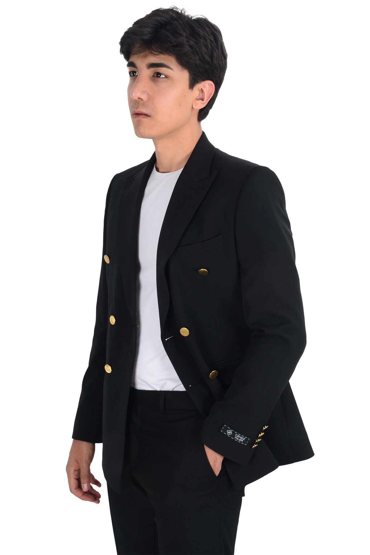 Kruvaze Metal Düğme Slim Fit Lycra Erkek Ceket