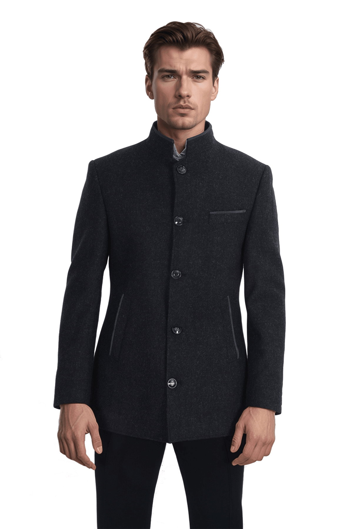 Slim Fit Kısa Yün Kaşe Erkek Kaban