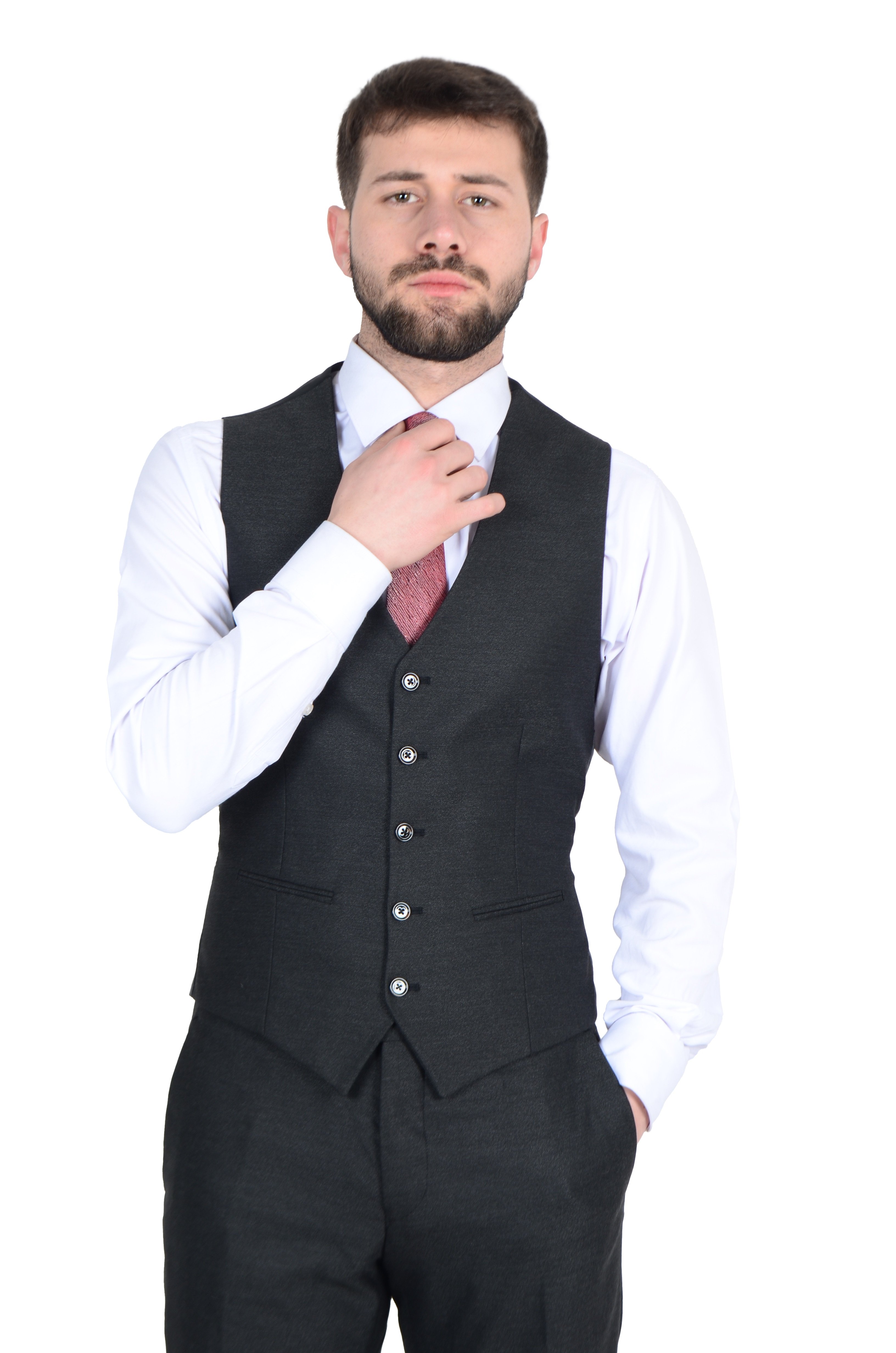 Erkek Slim Fit Kırlangıç Yaka Kum Desen Çift Düğme Takım Elbise