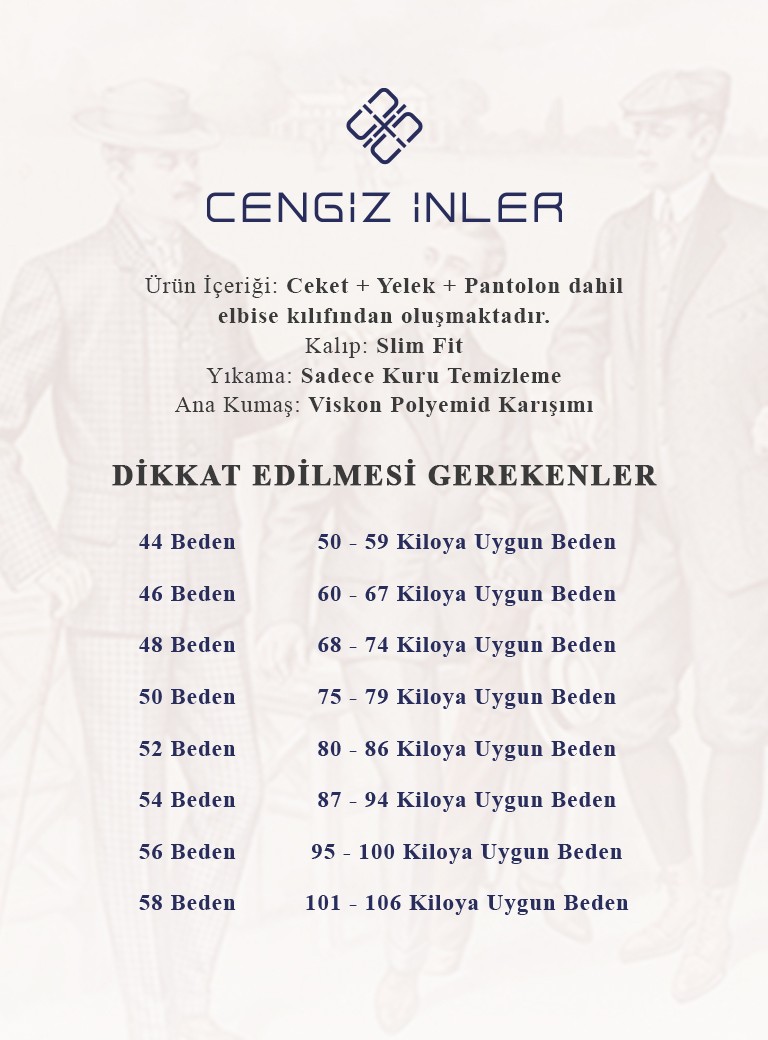 Slim Fit Yelekli Erkek Takım Elbise