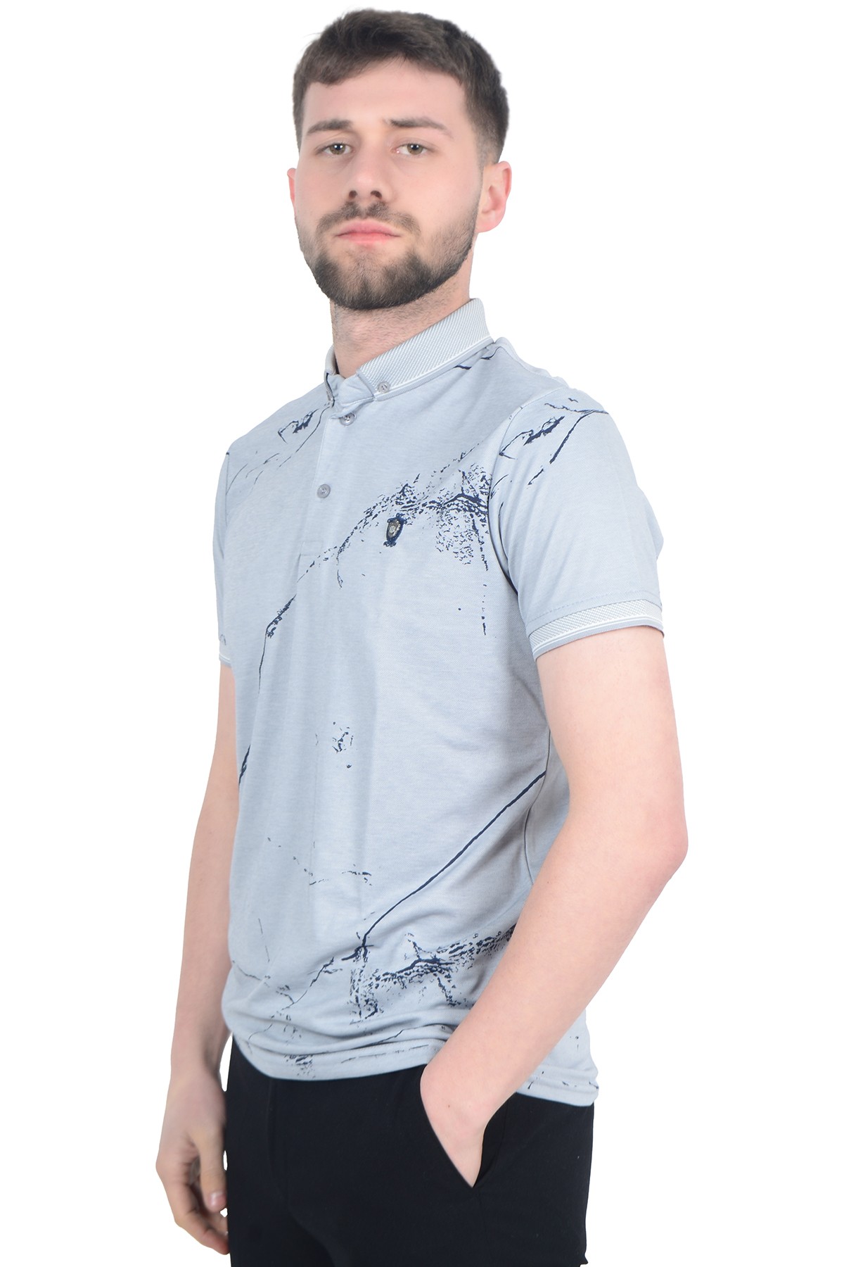 Baskı Desenli Polo Yaka Erkek T-shirt