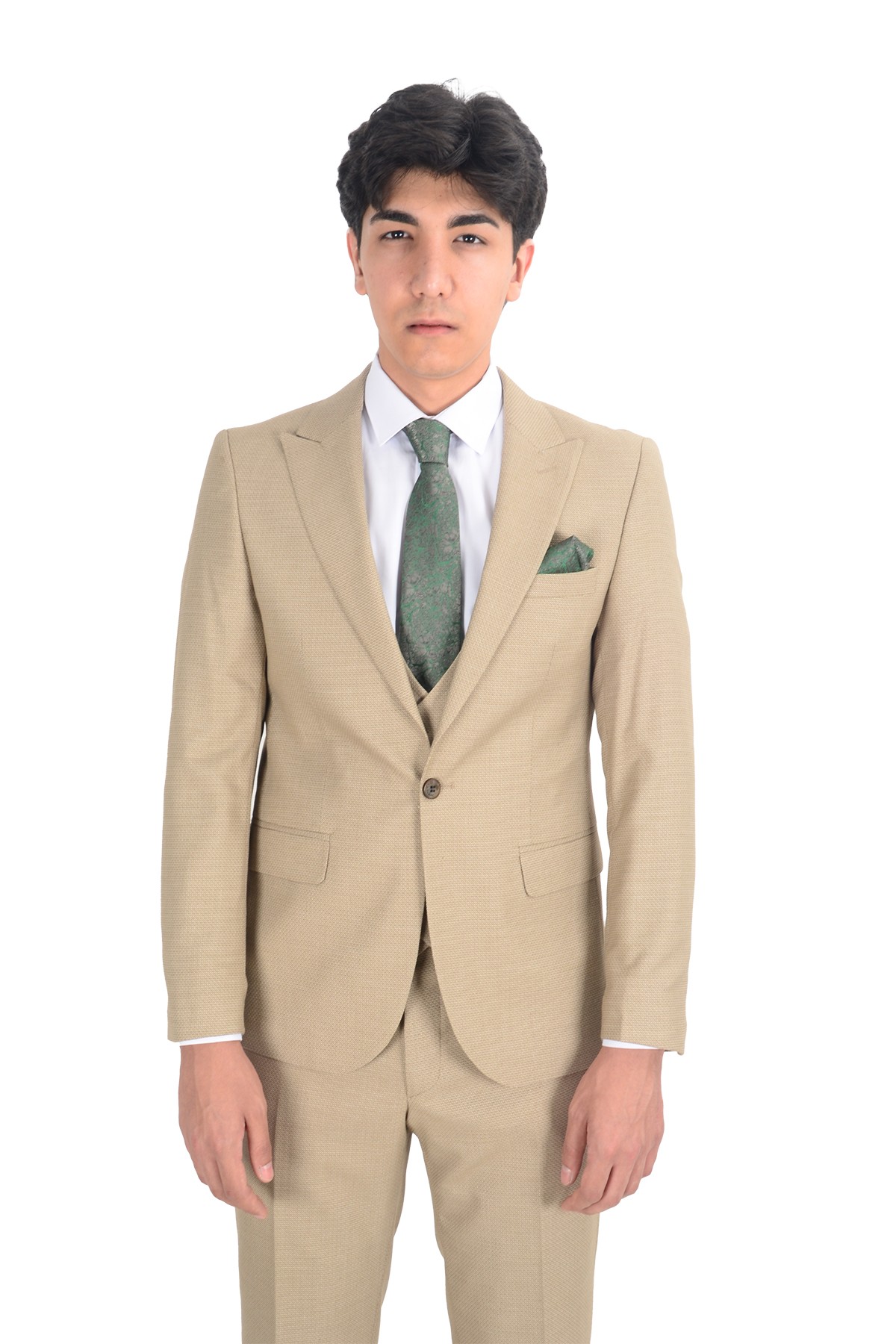 Slim Fit Yelekli Erkek Takım Elbise
