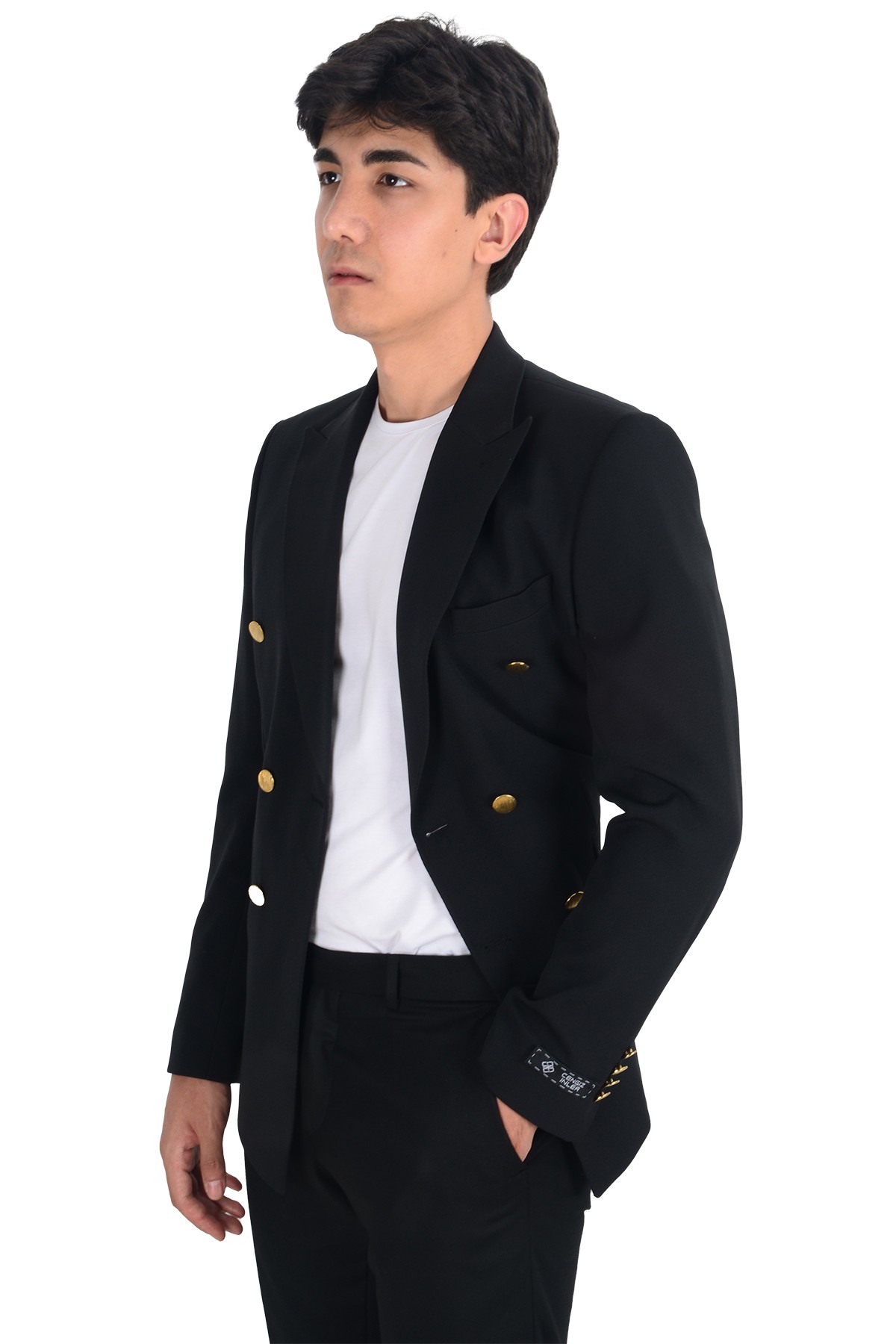 Kruvaze Metal Düğme Slim Fit Lycra Erkek Ceket