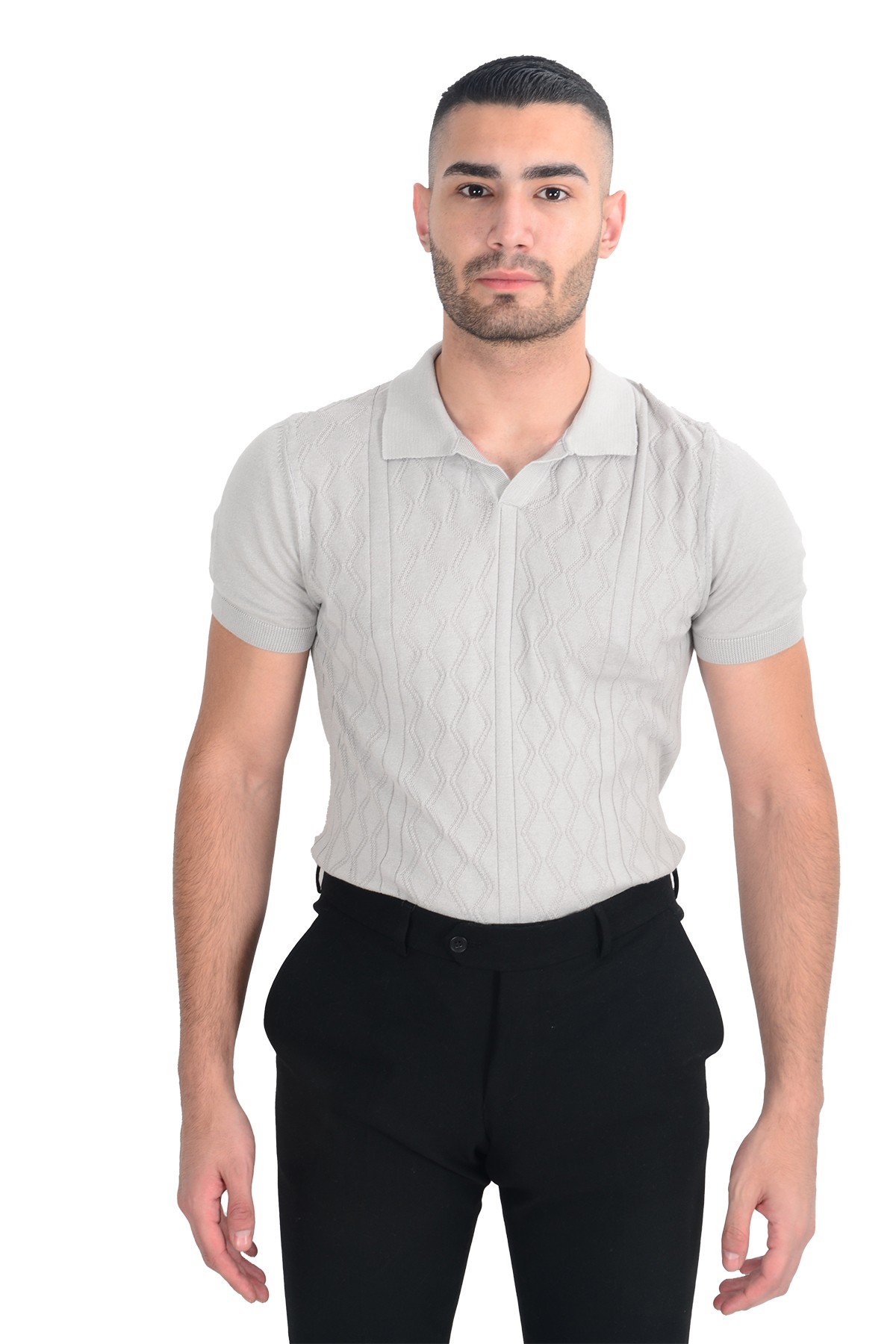 Desenli Merserize Polo Yaka Triko _Tshirt
