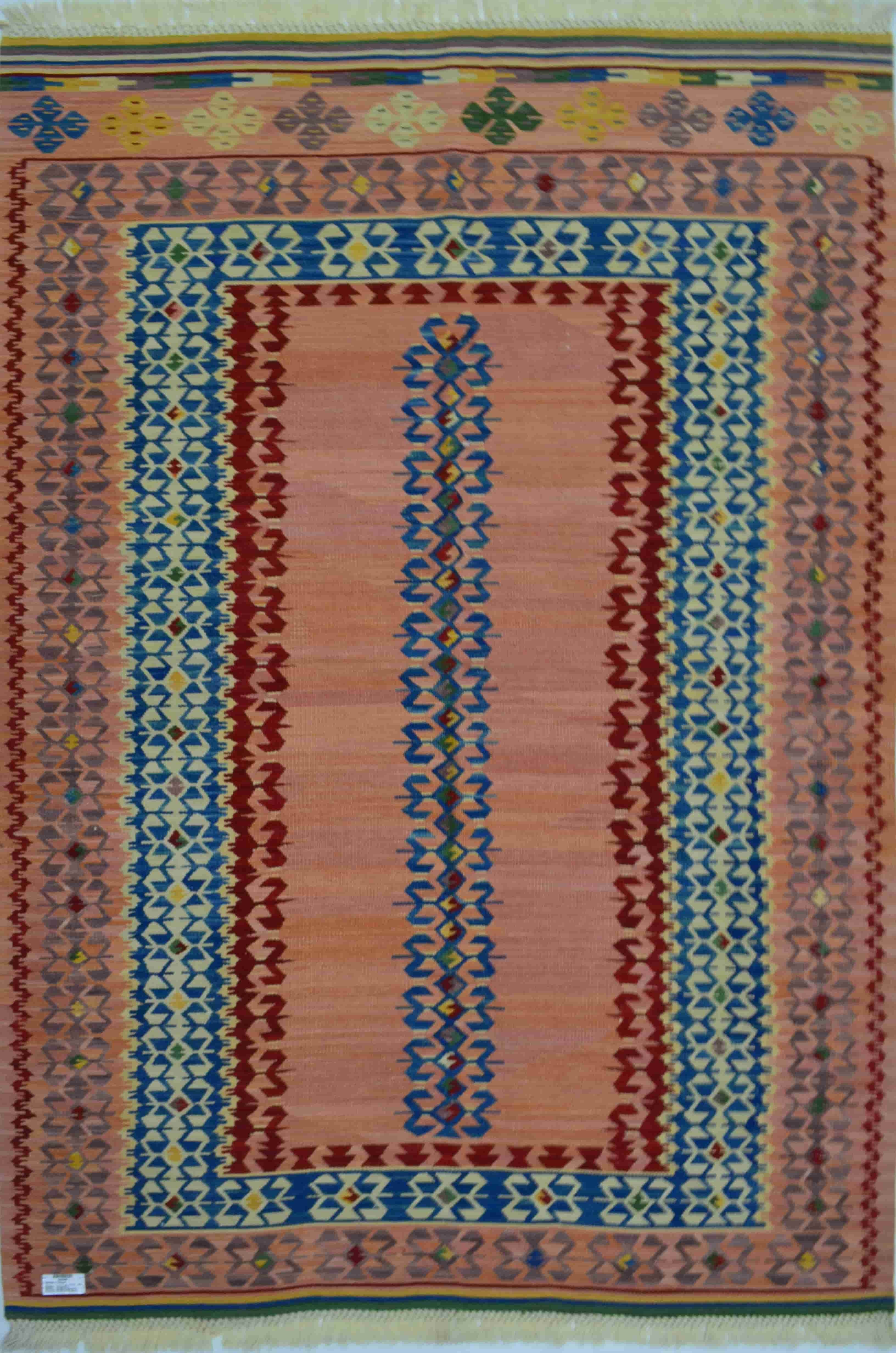 El Dokuma Renkli Kirmen Yünü ve Doğal Kök Boya Kilim 120x180 cm (2.16 m²)