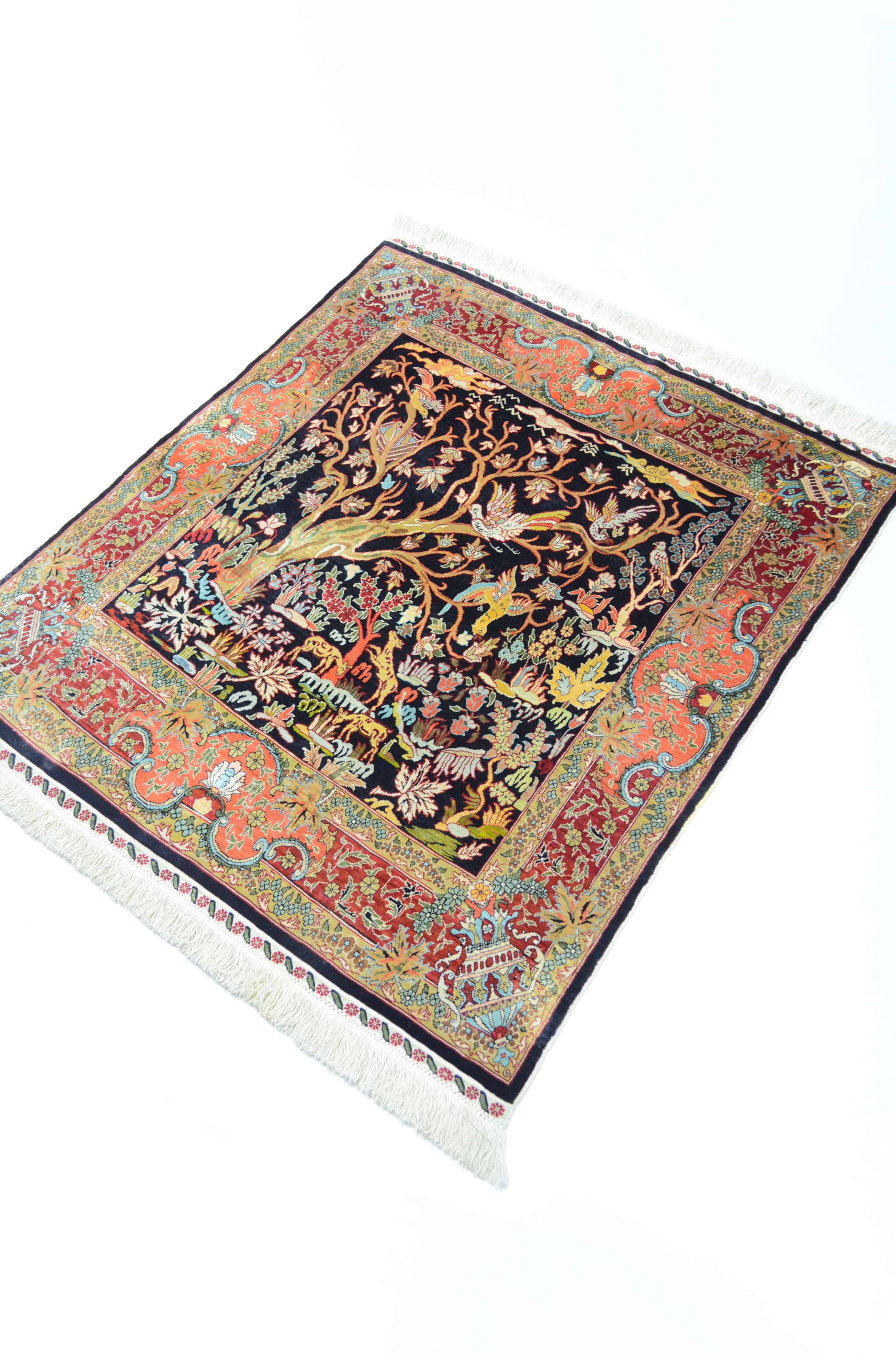 Saf İpekten El Dokuma Gamlı Sonbahar Hereke Halısı 80x90 cm (0.72 m²)
