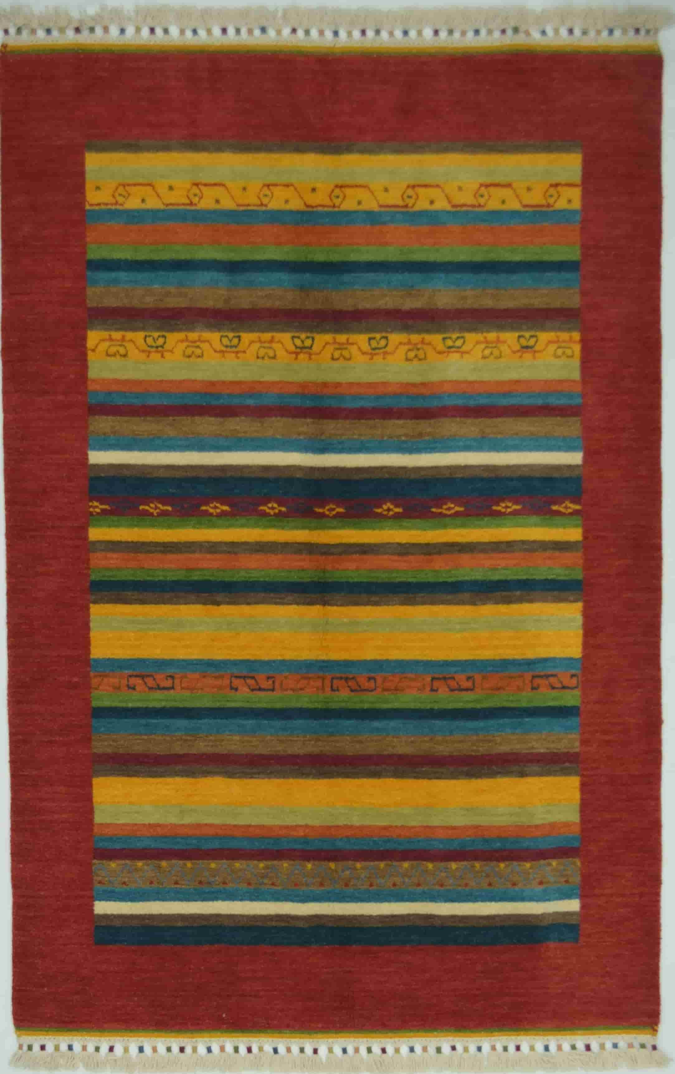 El Dokuma Kırmızı Renk Yün Tribal Halı 123x180 cm (2.21 m²)