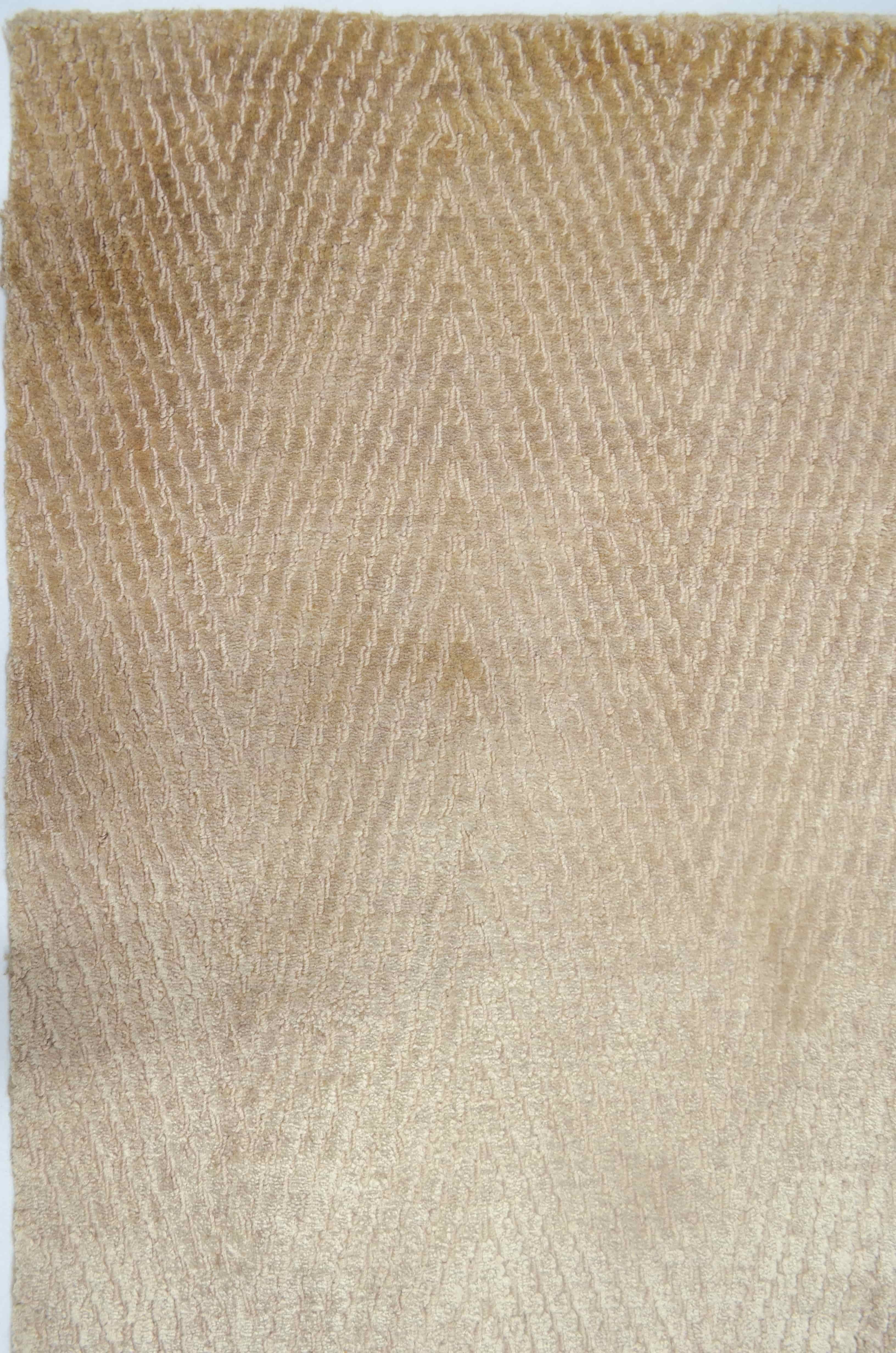 Nüans Kahverengi İpek Görünümlü Zigzag Desenli Viskoz Modern El Dokuma Halı 80x150 cm (1.2 m²)
