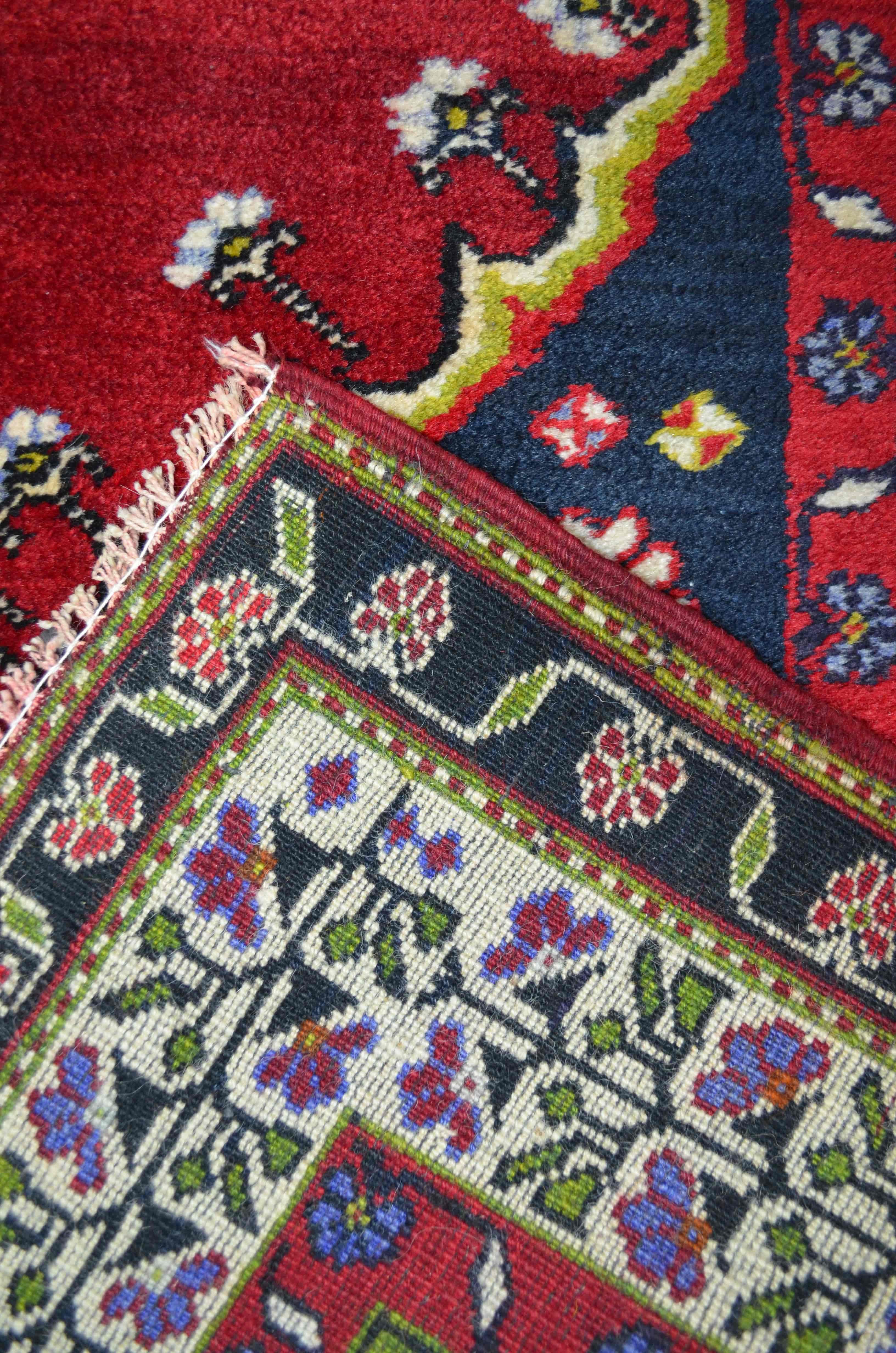 Vintage Konya Karapınar Halısı Kırmızı ve Lacivert Renk 119x237 cm (2.82 m²)