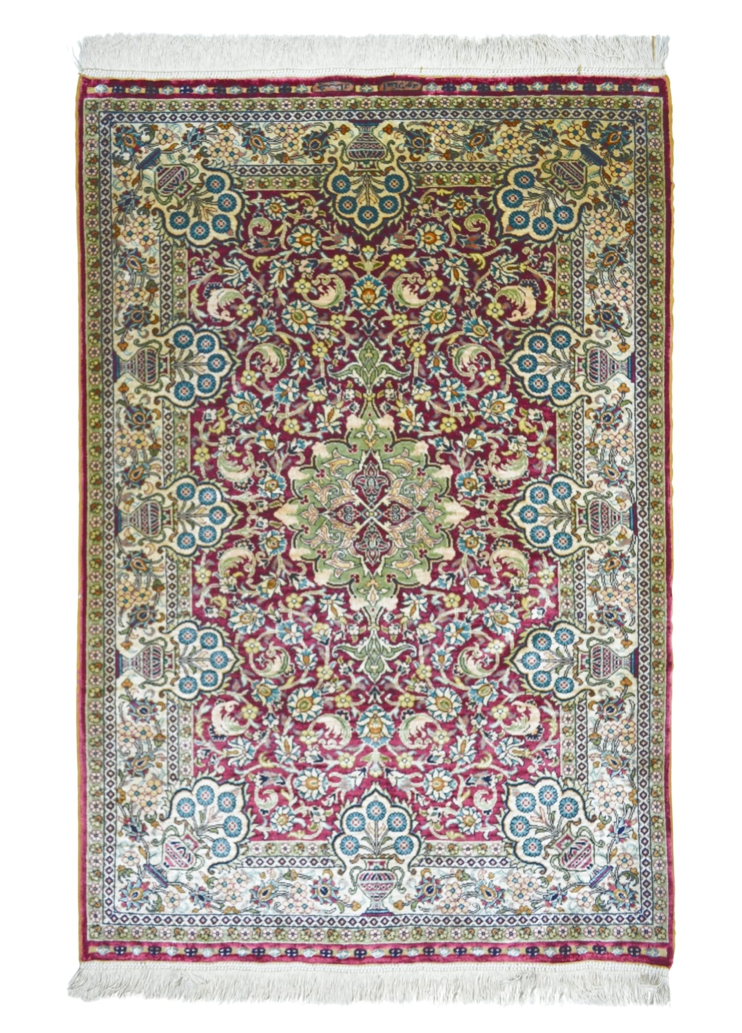 Saf İpekten El Dokuma Bordo Renk Madalyonlu Model Kayseri Halısı 76x110 cm (0.84 m²)
