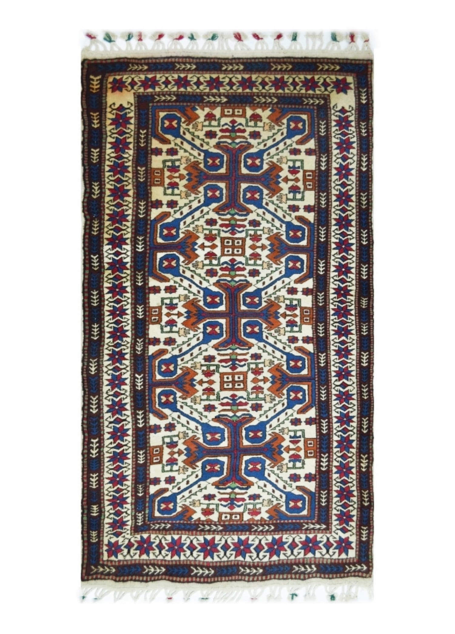 Demirci Yağcıbedir El Dokuma Halı Krem, Mavi ve Kiremit Renk 97x193 cm (1.87 m²)