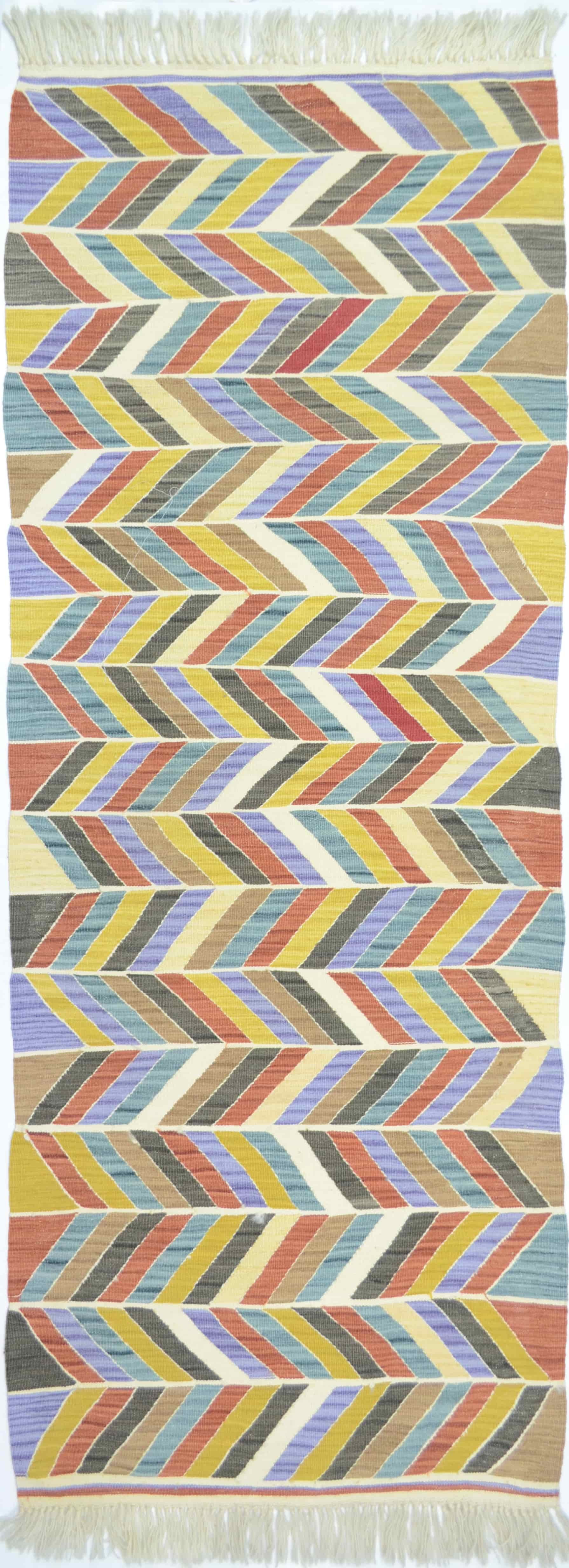 Uşak El Dokuma Renkli ve Zikzak Desenli Kilim Yolluk 60x170 cm (1,02 m²)