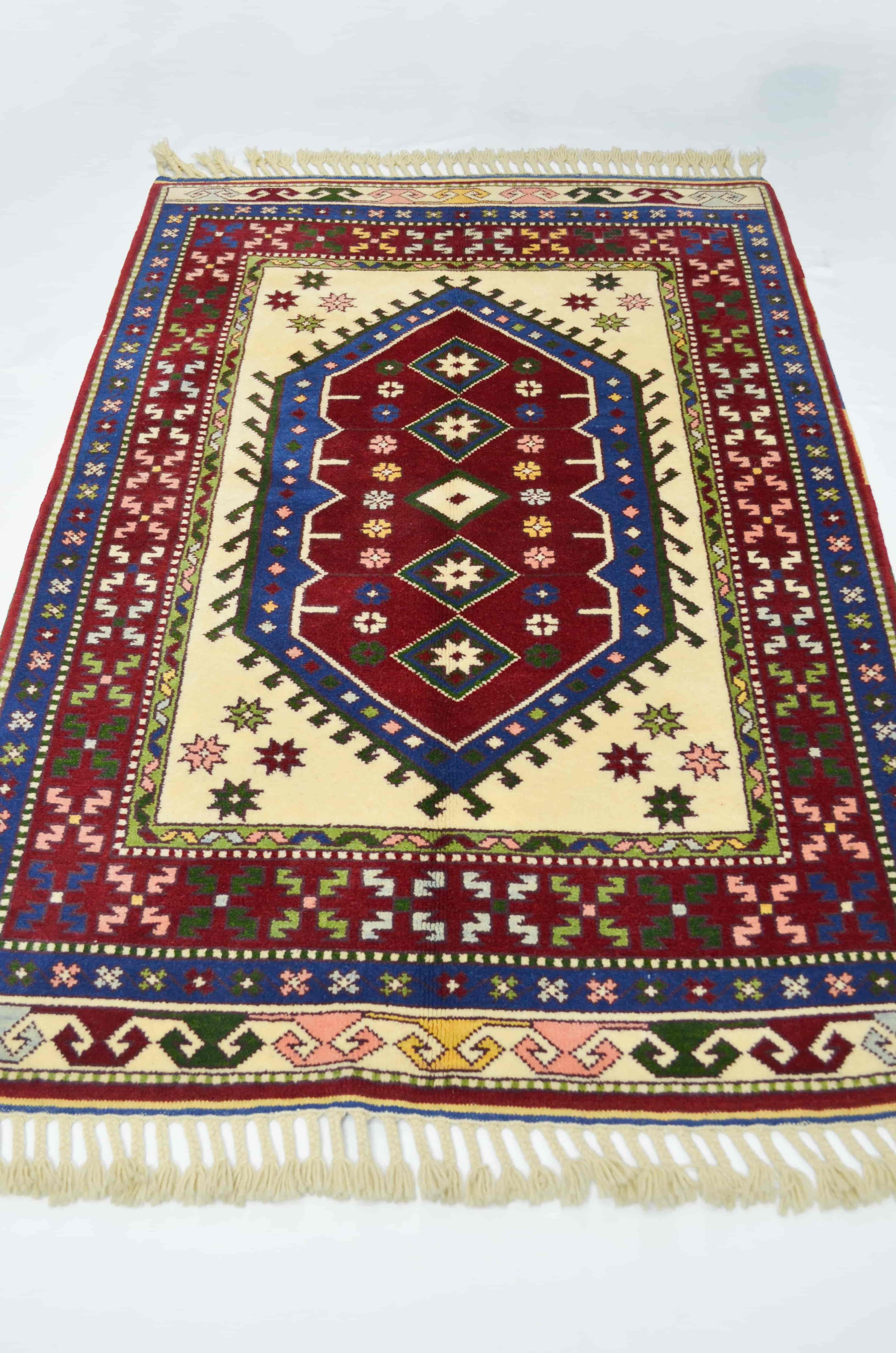 Orijinal Sümerbank Yörük Halısı Bej, Lacivert ve Bordo Renk 104x152 cm (1.58 m²)