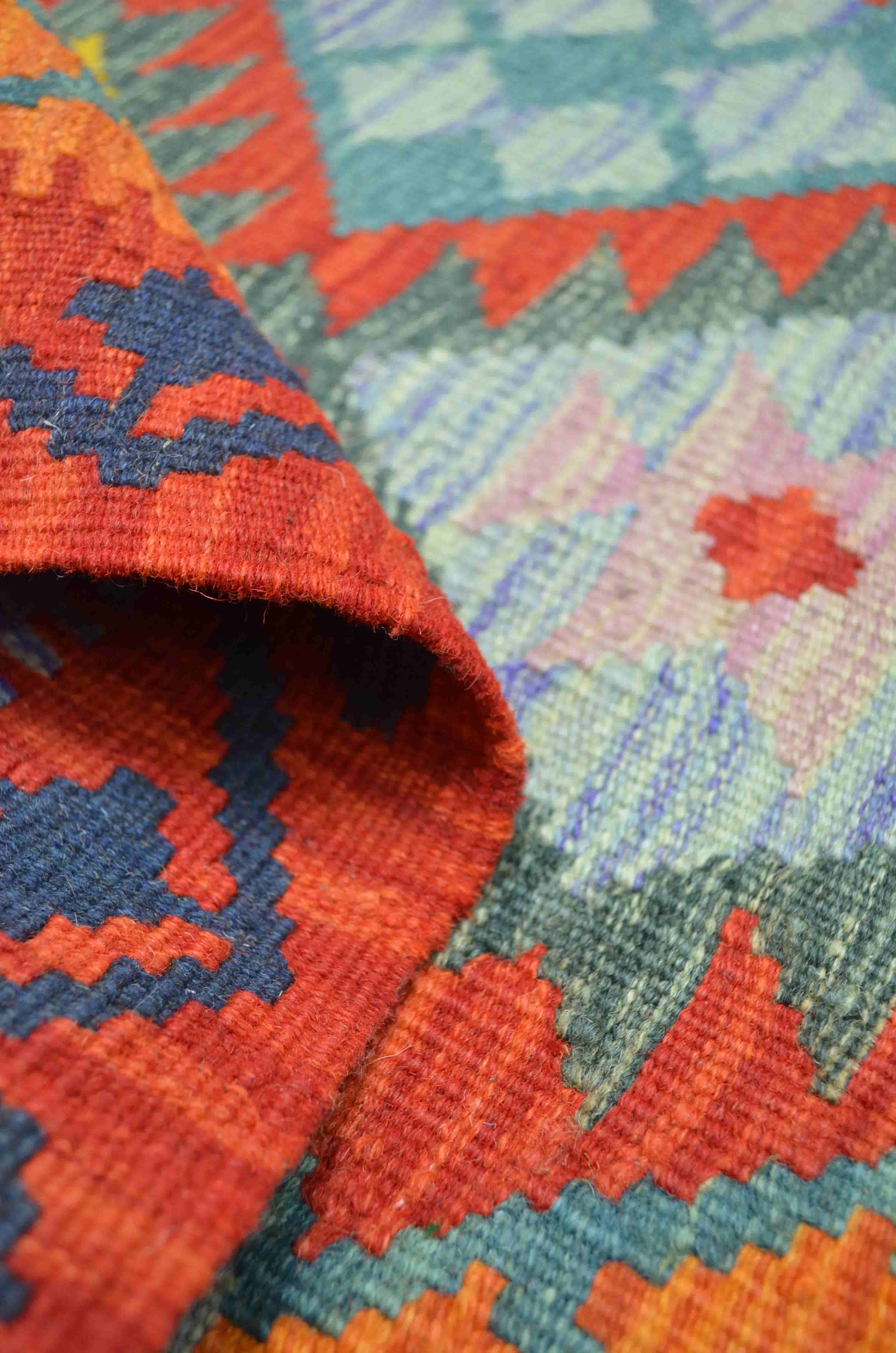 Yün İplikten El Dokuma Kırmızı Renk Afgan Kilim 64x82 cm (0.53 m²)